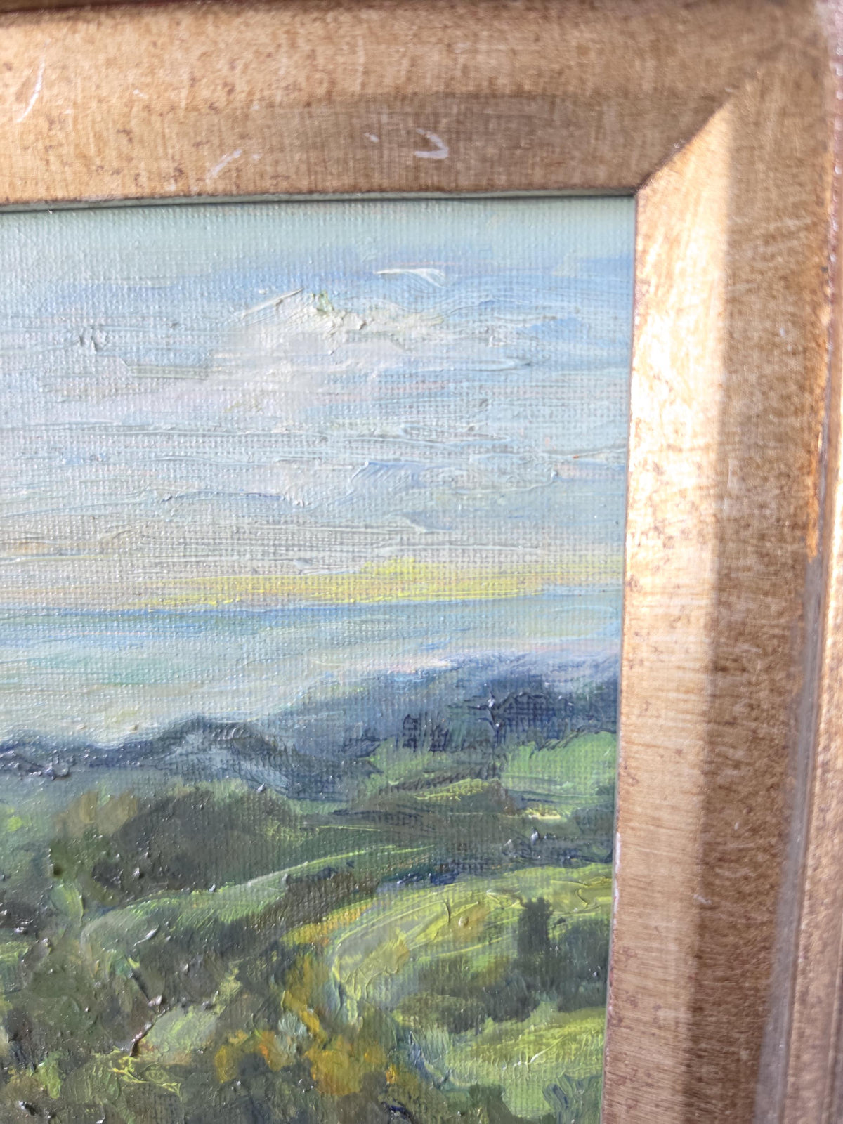 Original Landscape Oil Painting in Ornate Carved Wood Frame, Impressionist Countryside Artwork, Cottage Wall Decor, Nature Art