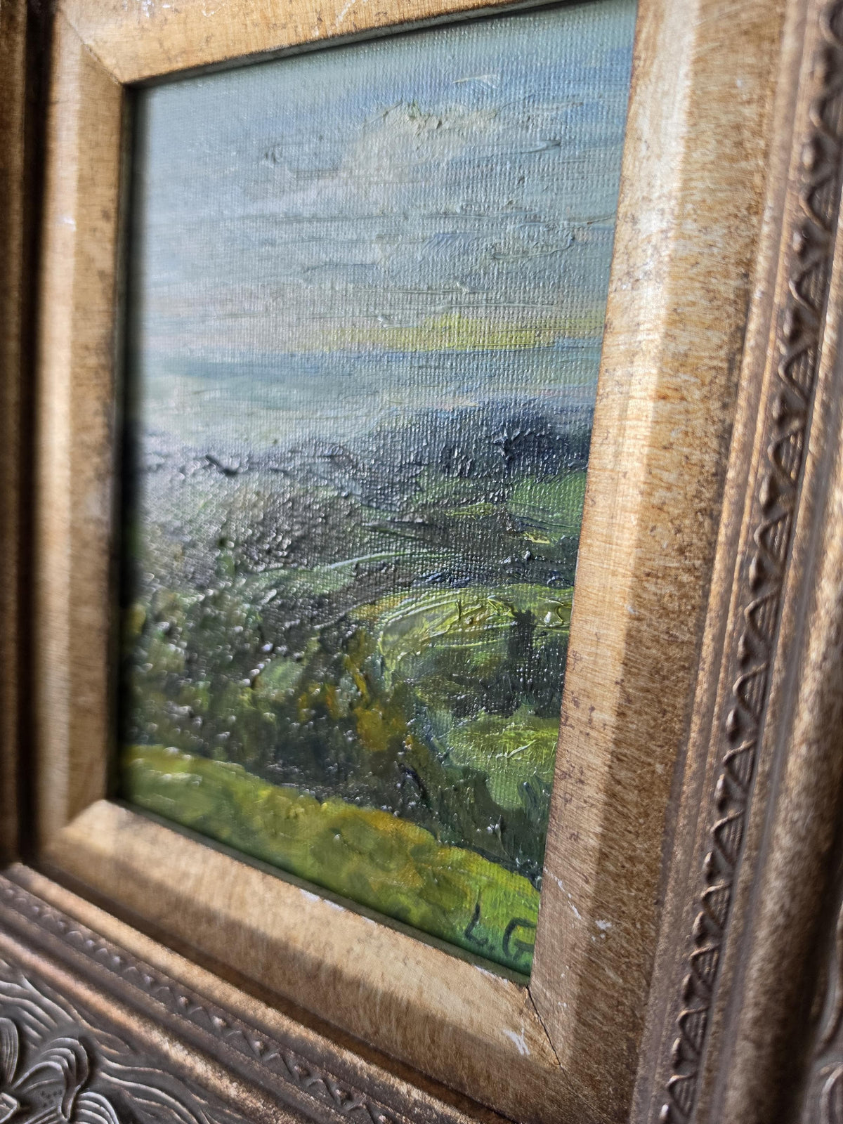 Original Landscape Oil Painting in Ornate Carved Wood Frame, Impressionist Countryside Artwork, Cottage Wall Decor, Nature Art