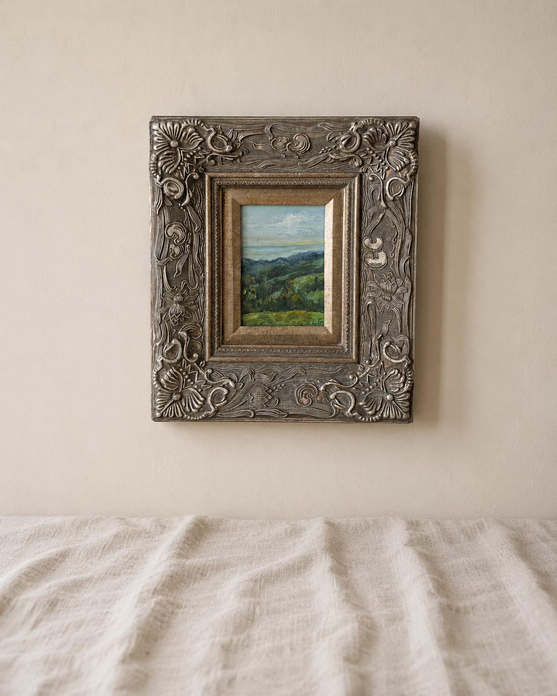 Original Landscape Oil Painting in Ornate Carved Wood Frame