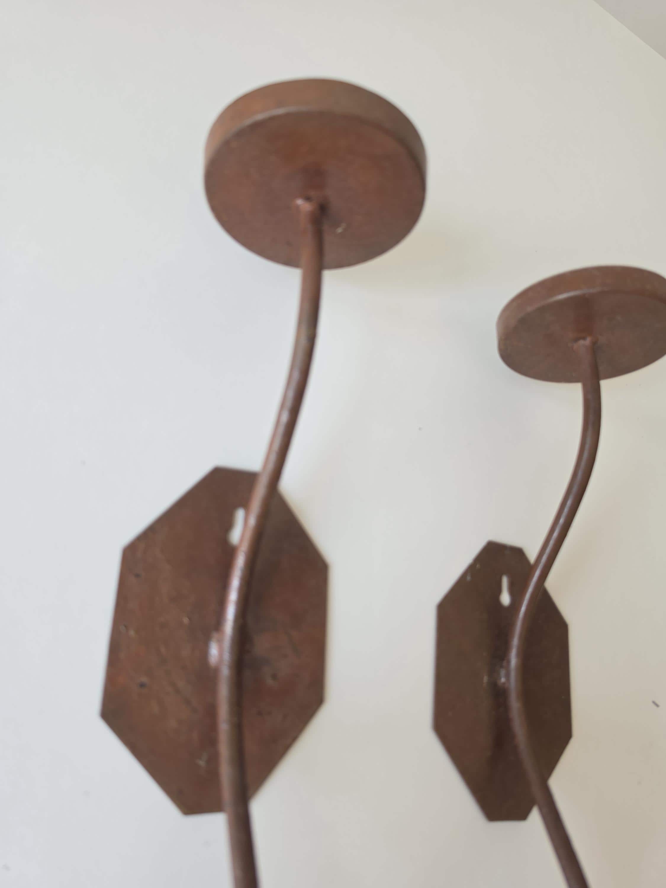 Pair of Hand Forged Iron Candle Sconces, Rustic Wall Candle Holders, Primitive Wrought Iron Tea Light Holders, Farmhouse Gothic Decor