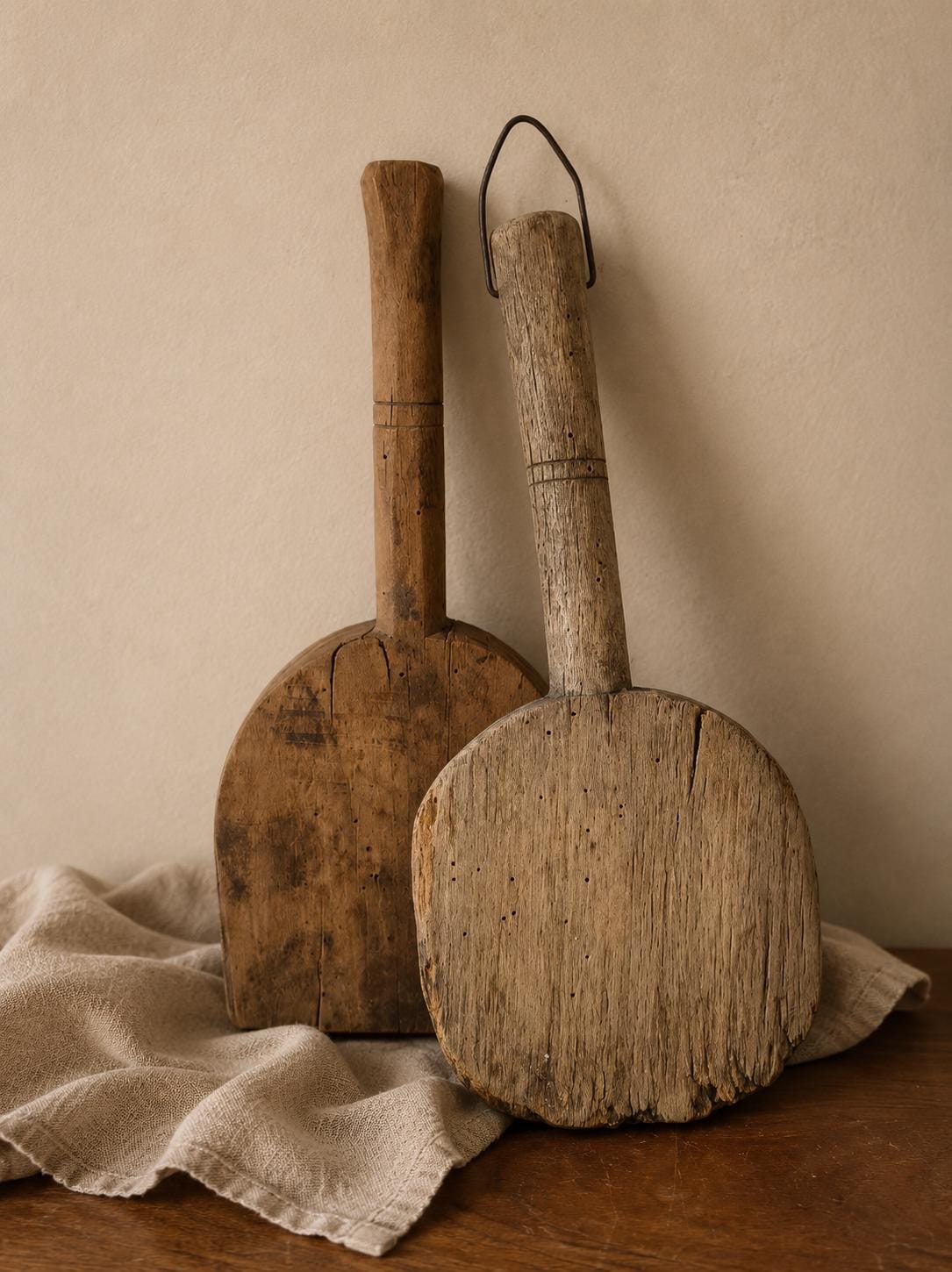Vintage French Wooden Laundry Paddle Pair Primitive Wash Paddles Rustic Farmhouse Wall Decor Country Kitchen Wood Boards