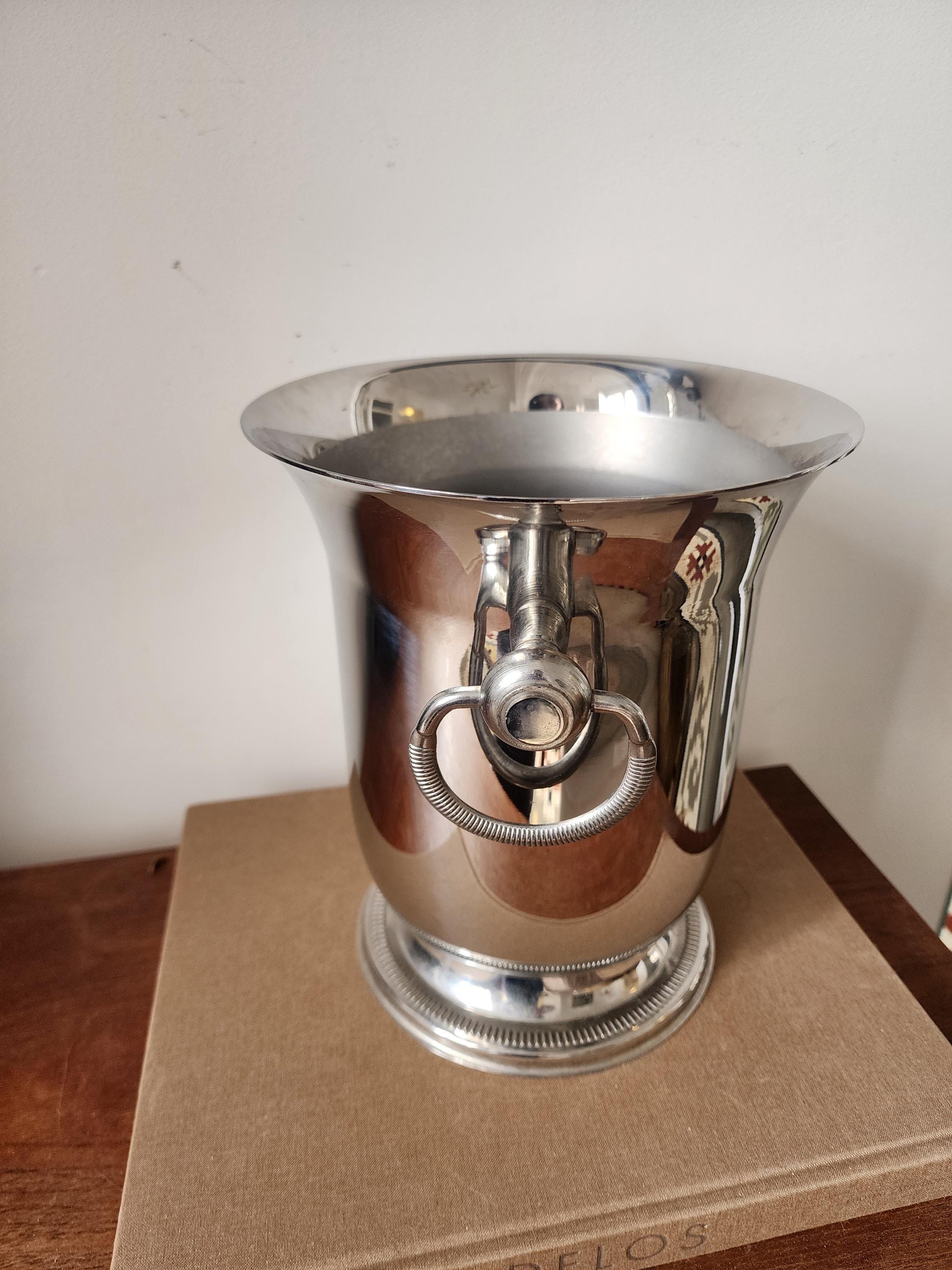 Jean Couzon Champagne Ice Bucket, French Stainless Steel Wine Cooler, Mid Century Barware, Modernist Champagne Chiller