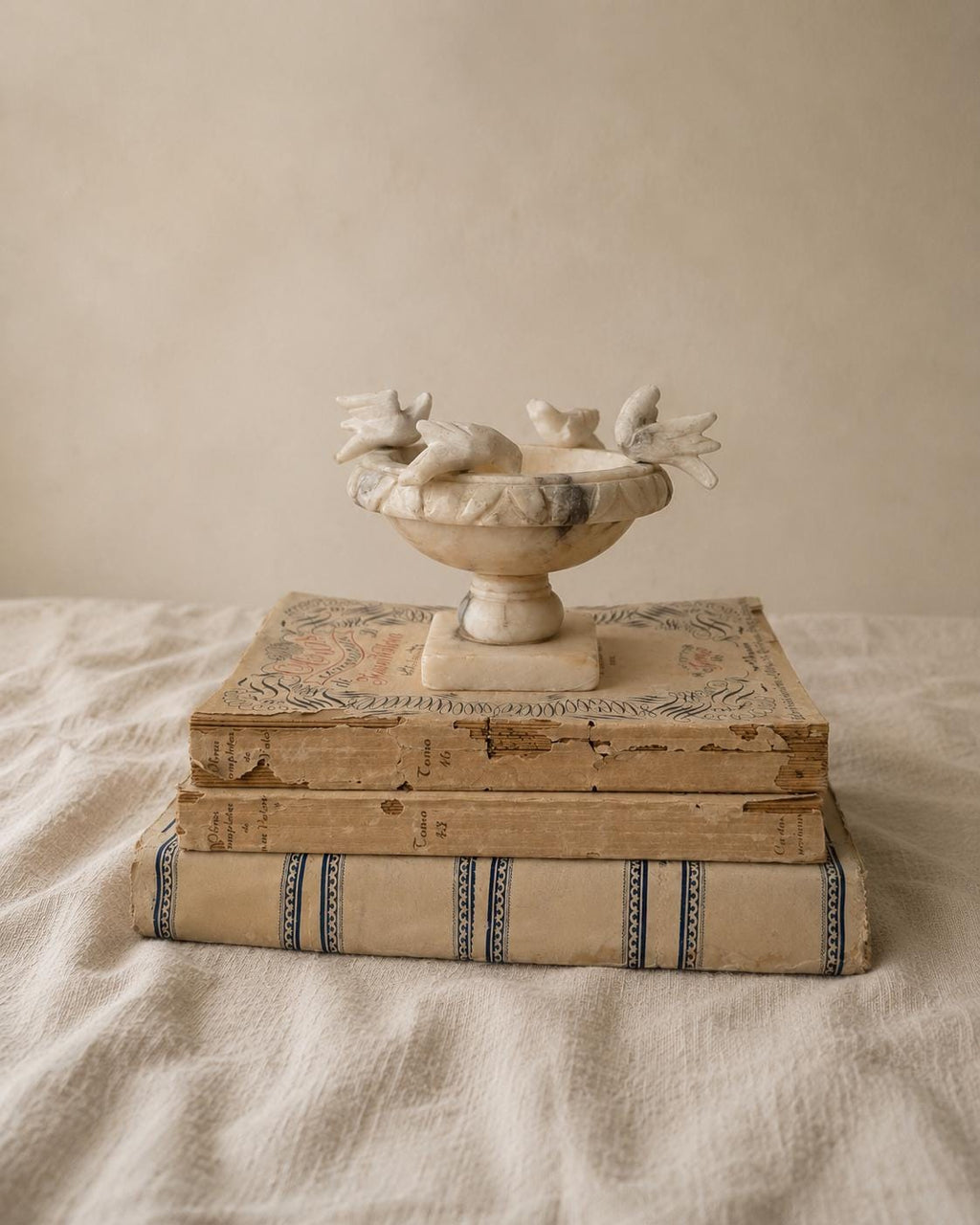 Vintage Italian Alabaster Bird Bath Trinket Dish Hand Carved Marble Birds Soap Dish Ring Holder Made in Italy