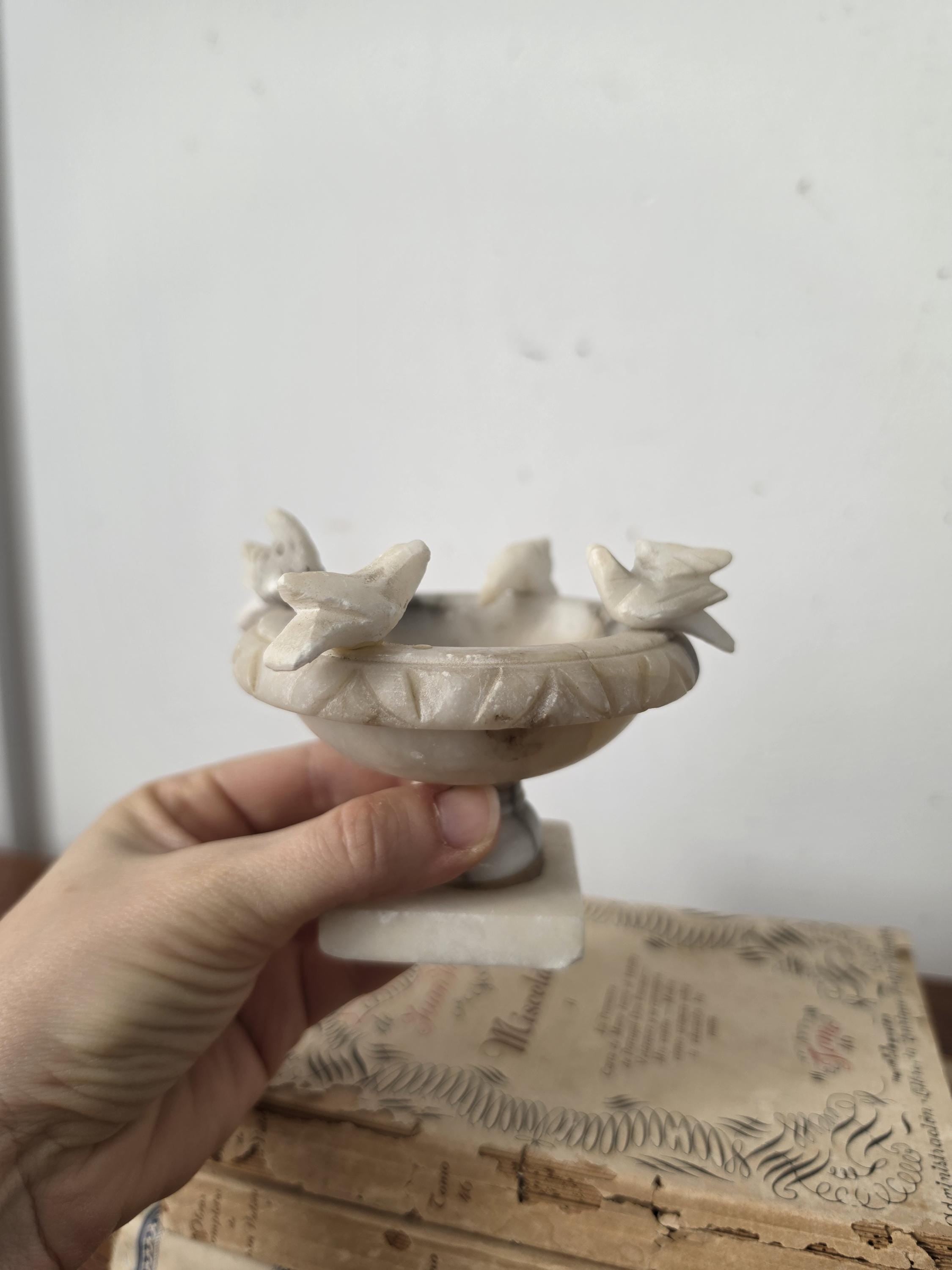Vintage Italian Alabaster Bird Bath Trinket Dish Hand Carved Marble Birds Soap Dish Ring Holder Made in Italy
