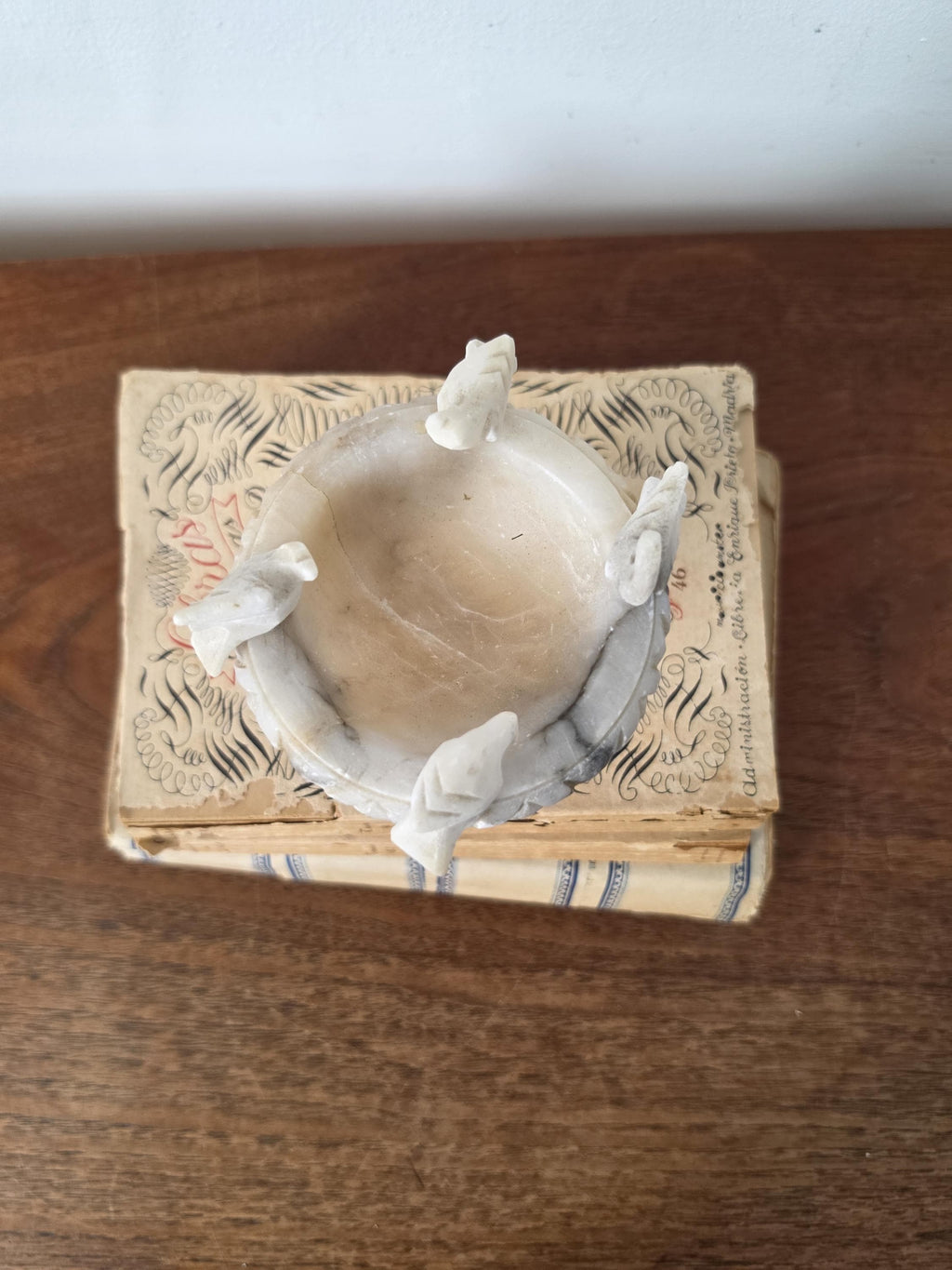 Vintage Italian Alabaster Bird Bath Trinket Dish Hand Carved Marble Birds Soap Dish Ring Holder Made in Italy