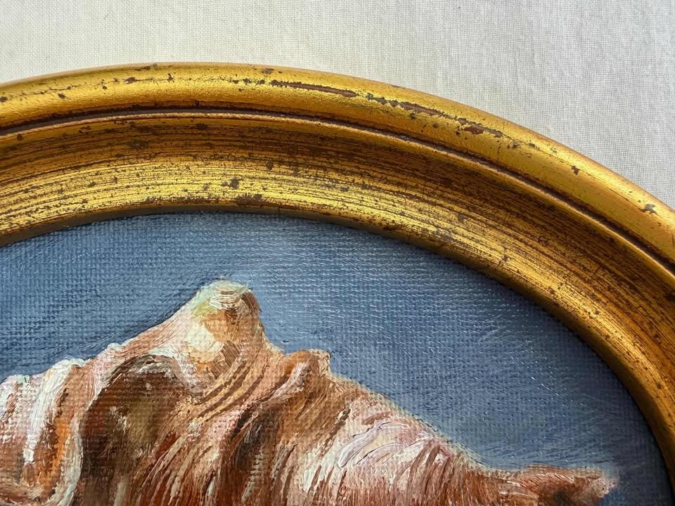 Original Seashell Oil Painting, Oval Framed Coastal Art, Polina Parova Shell Still Life, Blue Nautical Wall Decor, Signed 2026