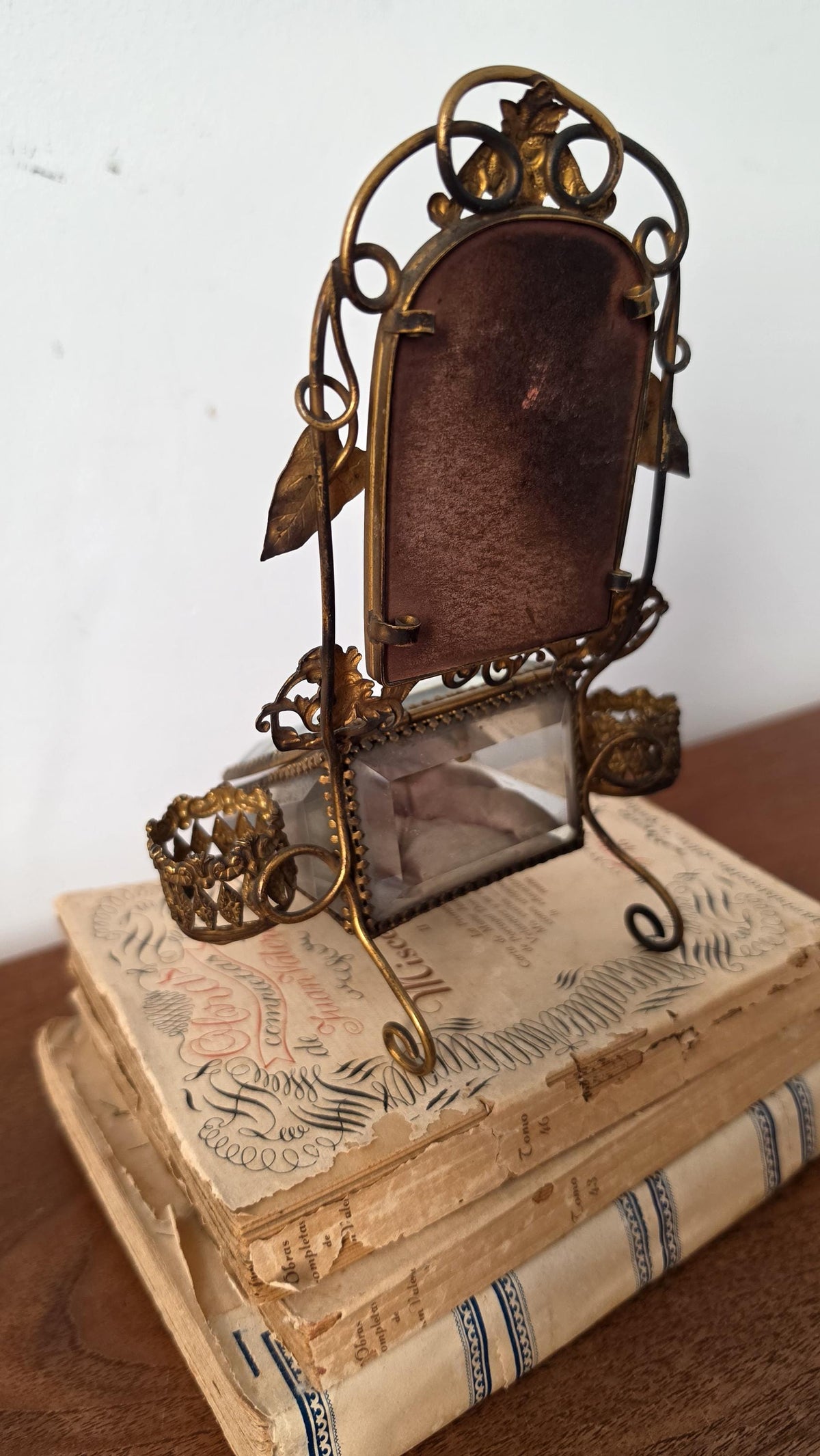 Vintage Ormolu Jewelry Casket with Mirror Brass Filigree Glass Trinket Box French Style Vanity Display Jewelry Box