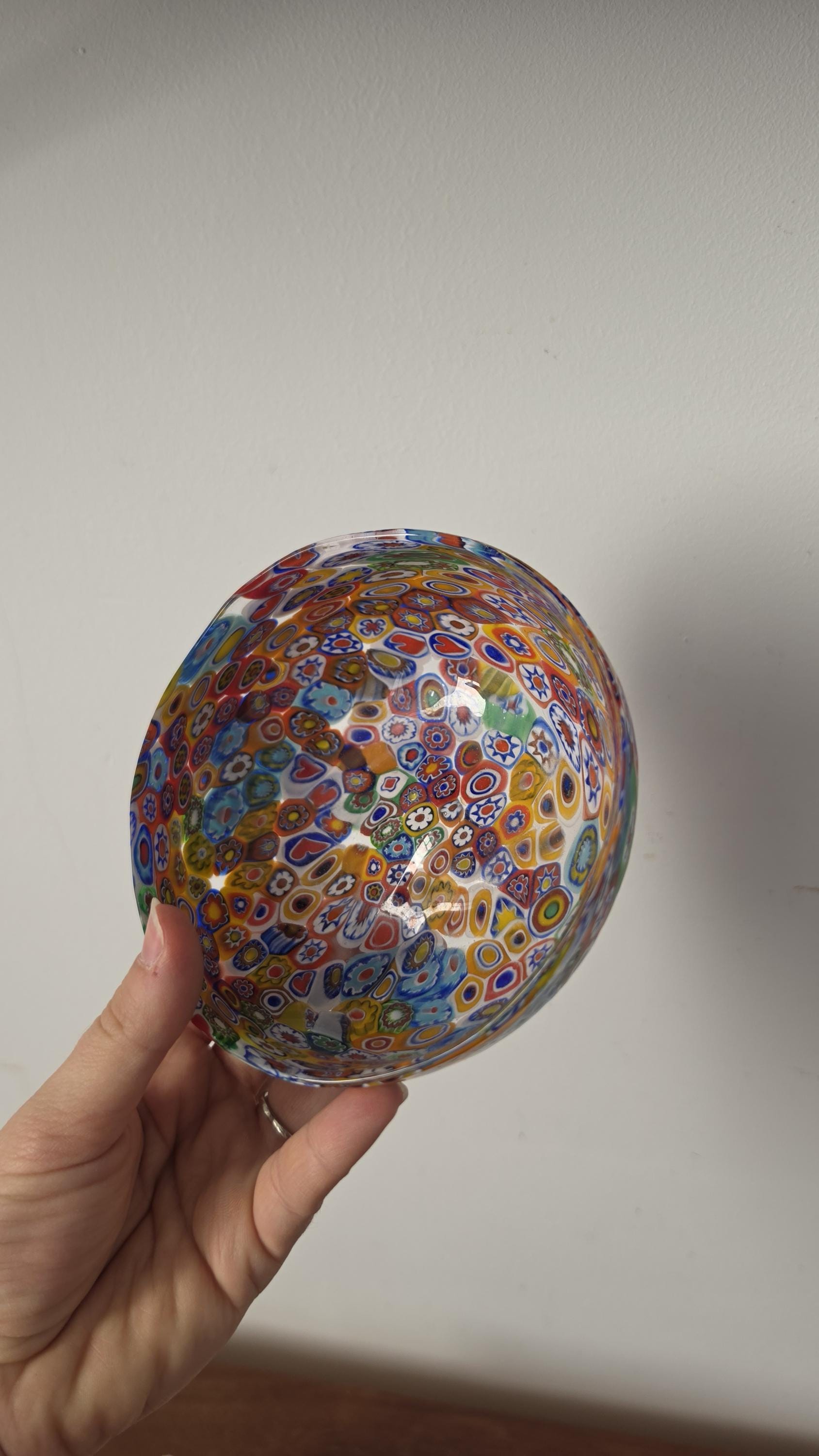 Vintage Murano Millefiori Art Glass Bowl Italian Hand Blown Multicolor Mosaic Candy Dish Trinket Bowl Murrine Decor