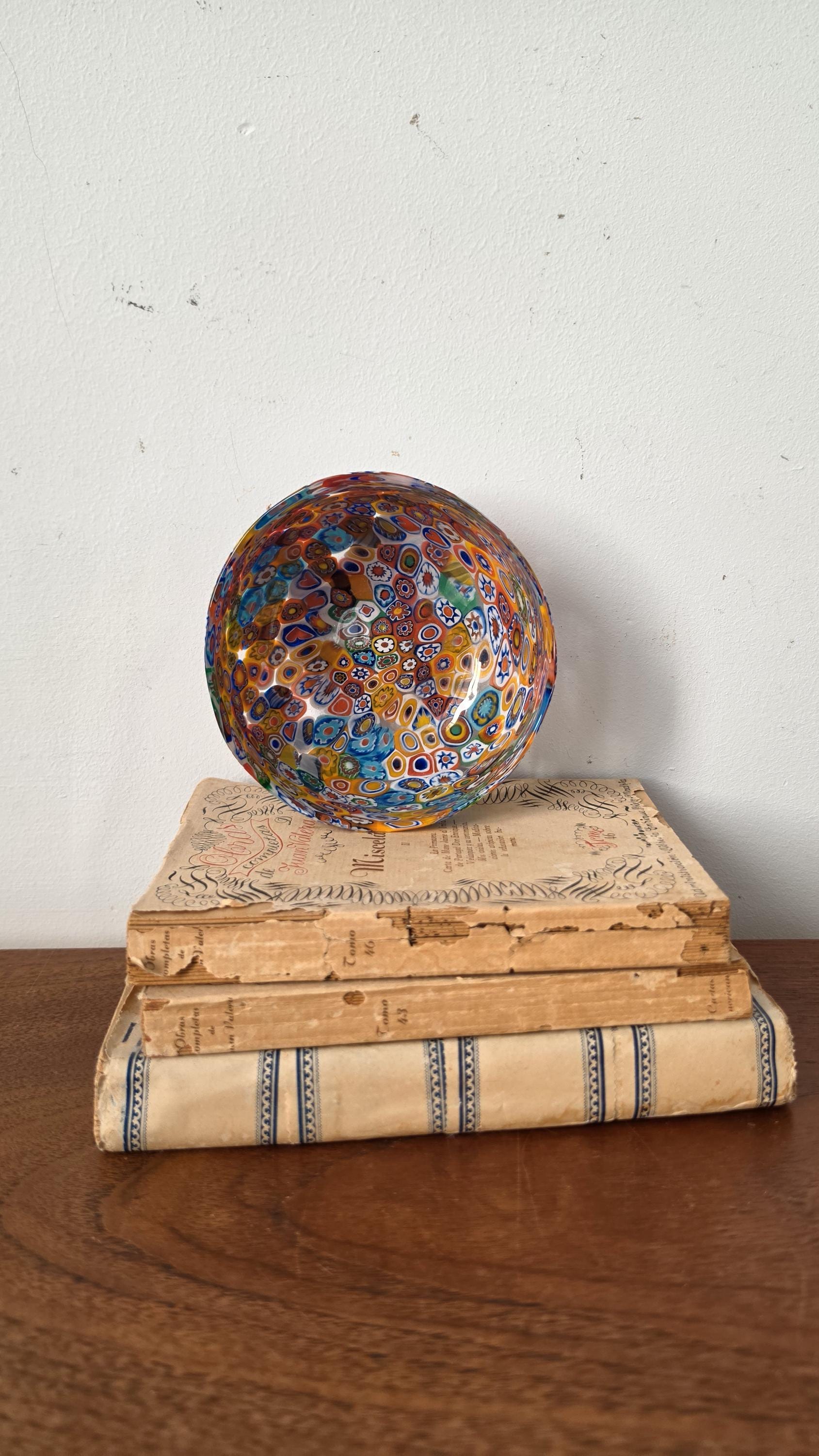 Vintage Murano Millefiori Art Glass Bowl Italian Hand Blown Multicolor Mosaic Candy Dish Trinket Bowl Murrine Decor