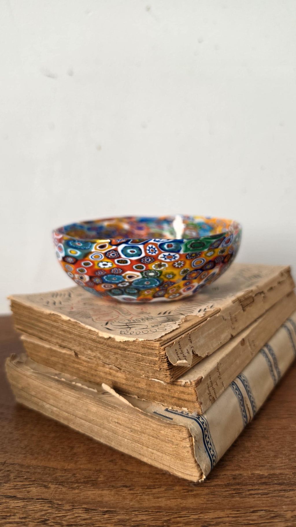 Vintage Murano Millefiori Art Glass Bowl Italian Hand Blown Multicolor Mosaic Candy Dish Trinket Bowl Murrine Decor