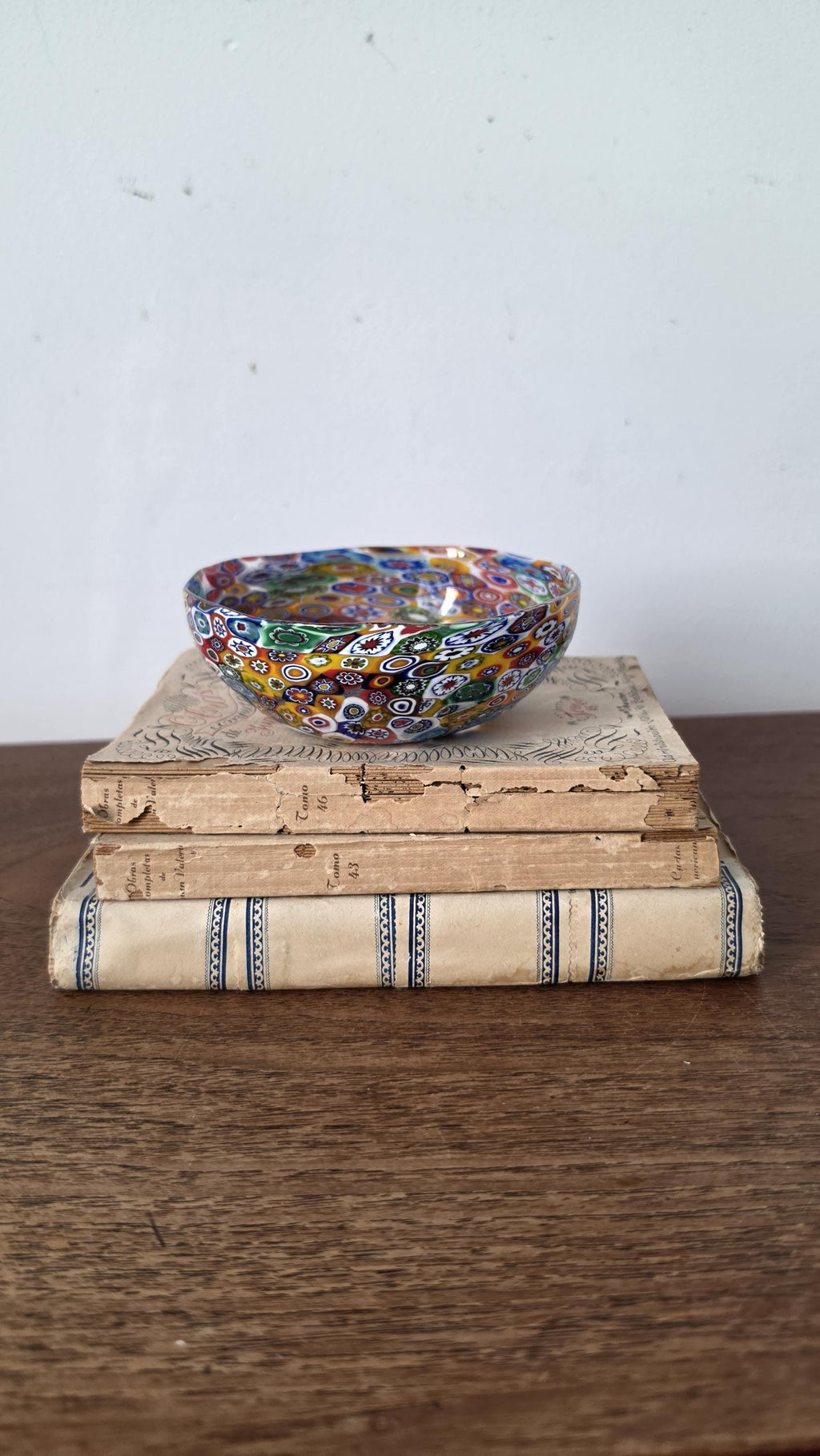 Vintage Murano Millefiori Art Glass Bowl Italian Hand Blown Multicolor Mosaic Candy Dish Trinket Bowl Murrine Decor