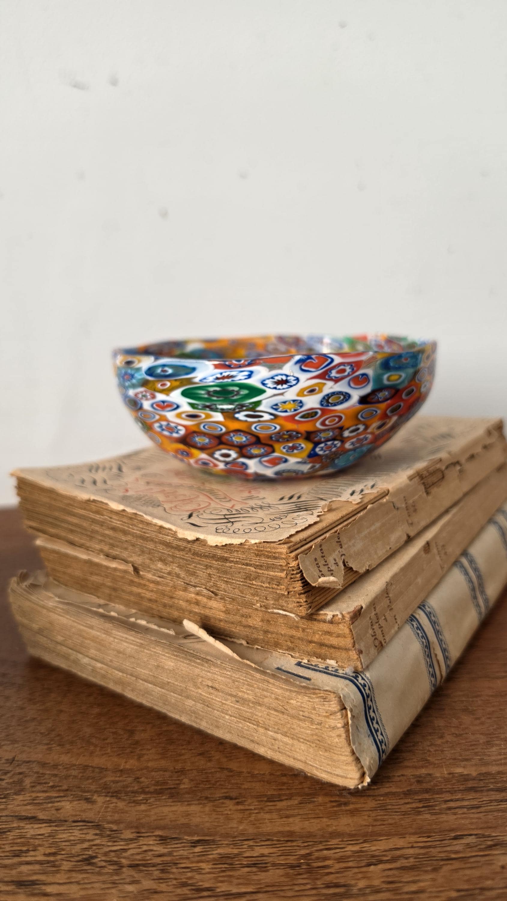 Vintage Murano Millefiori Art Glass Bowl Italian Hand Blown Multicolor Mosaic Candy Dish Trinket Bowl Murrine Decor
