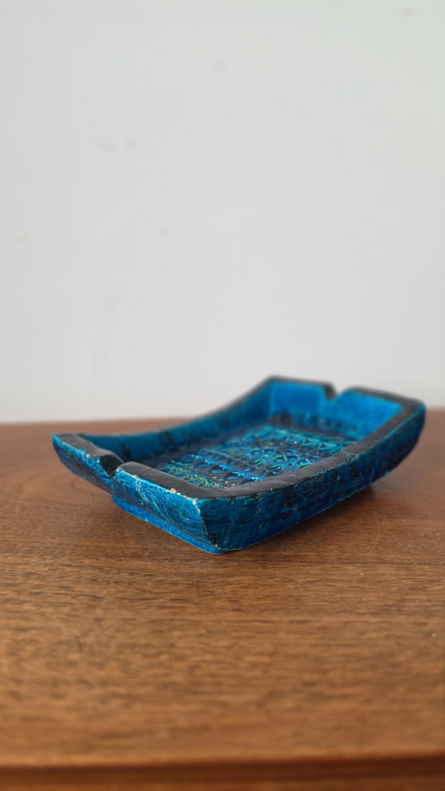 Vintage Bitossi Rimini Blue Ashtray Italian Pottery Turquoise Ceramic Catchall Mid Century Modern Decorative Tray