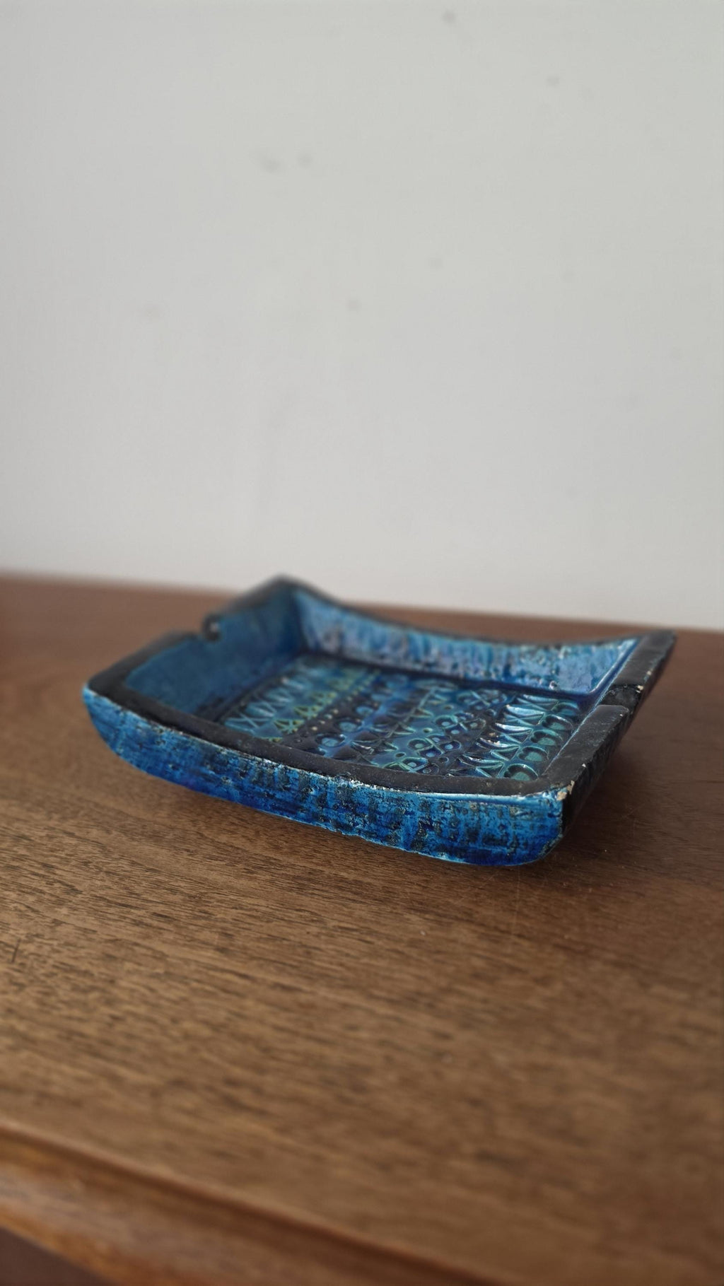 Vintage Bitossi Rimini Blue Ashtray Italian Pottery Turquoise Ceramic Catchall Mid Century Modern Decorative Tray