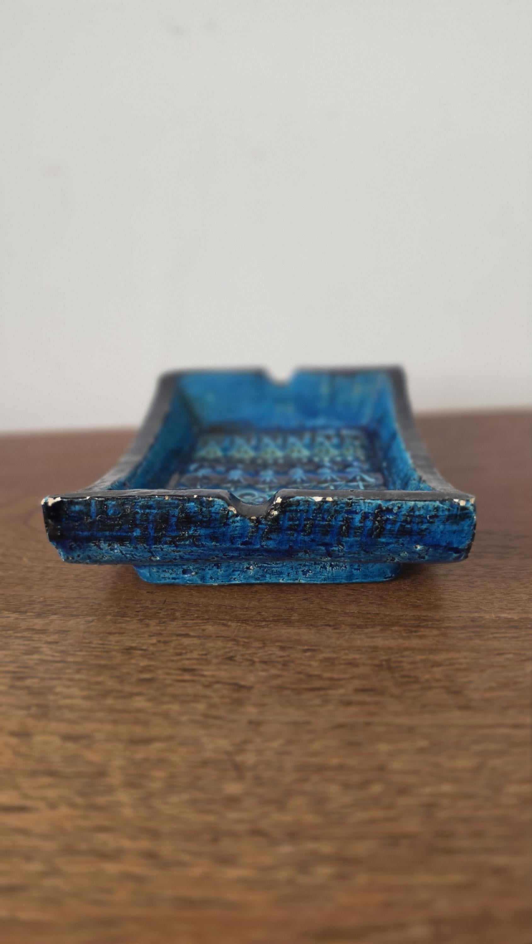Vintage Bitossi Rimini Blue Ashtray Italian Pottery Turquoise Ceramic Catchall Mid Century Modern Decorative Tray
