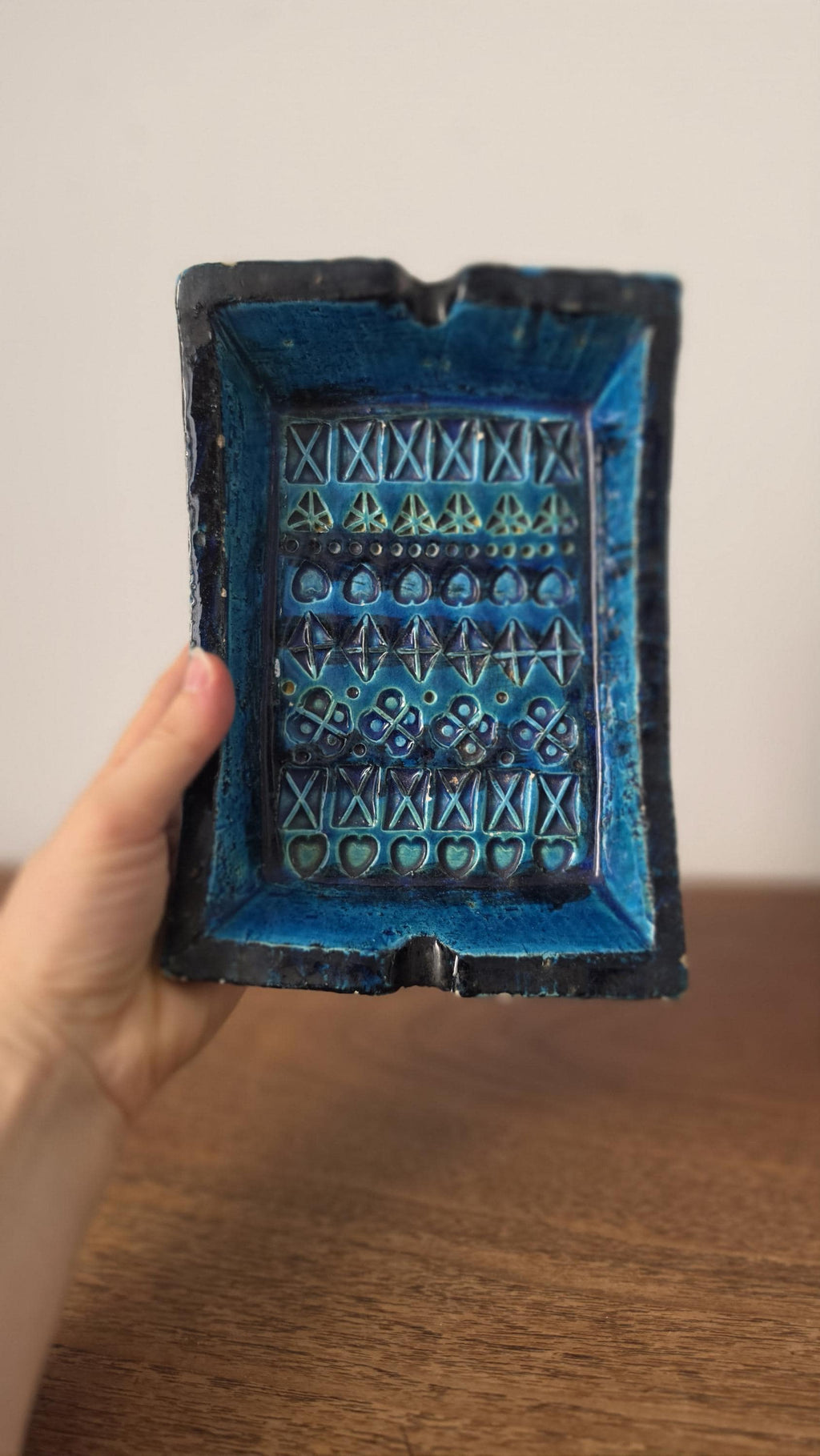Vintage Bitossi Rimini Blue Ashtray Italian Pottery Turquoise Ceramic Catchall Mid Century Modern Decorative Tray