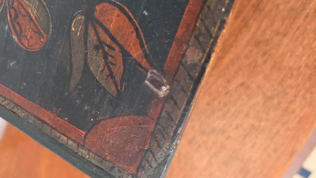 18th Century Folk Art Painted Wooden Box Antique Hand Painted Keepsake Chest Primitive Scandinavian Storage Box
