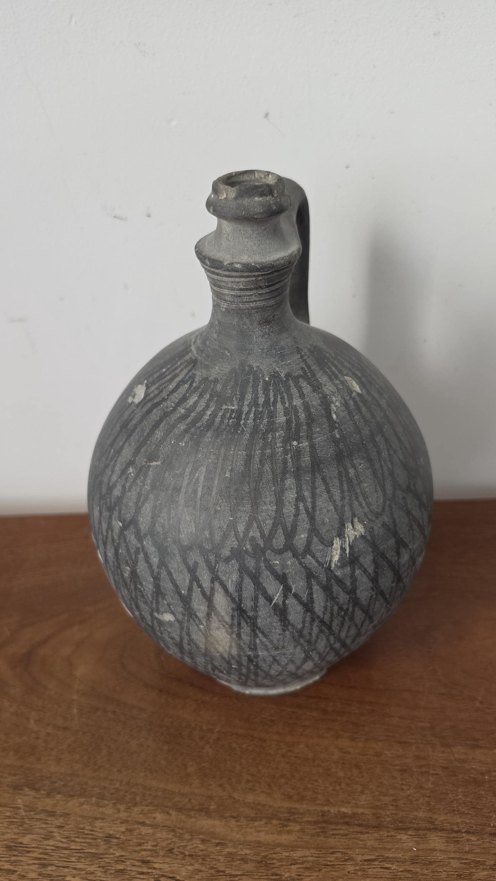 1930s Hungarian Black Pottery Jug Vase Hand Thrown Earthenware Vessel Rustic Folk Art Ceramic Pitcher Primitive Decor