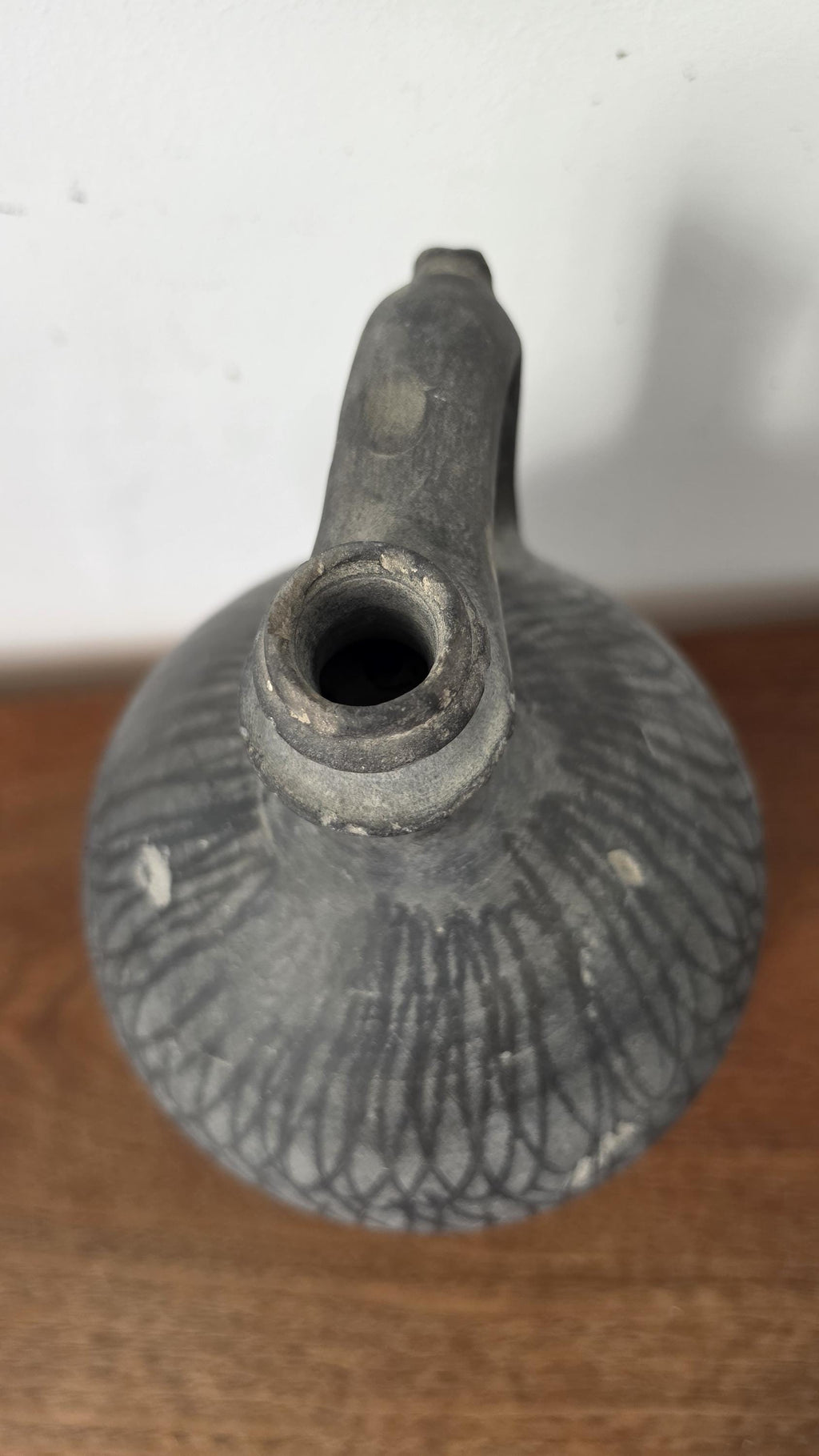 1930s Hungarian Black Pottery Jug Vase Hand Thrown Earthenware Vessel Rustic Folk Art Ceramic Pitcher Primitive Decor