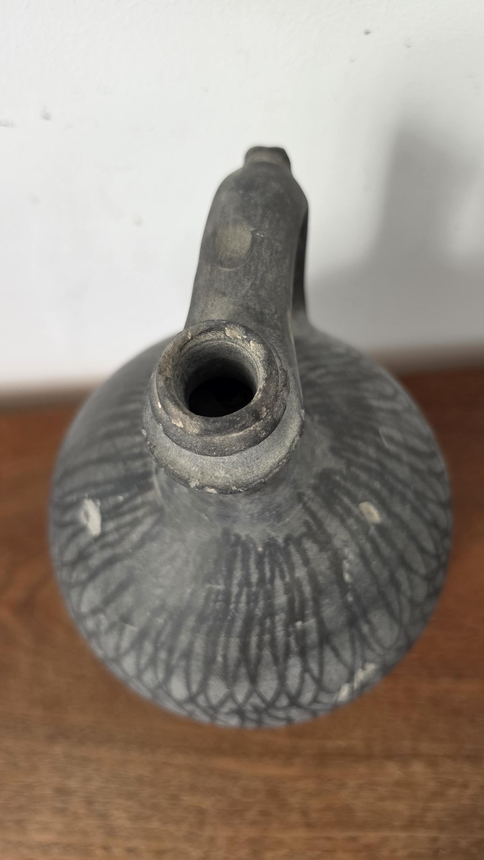 1930s Hungarian Black Pottery Jug Vase Hand Thrown Earthenware Vessel Rustic Folk Art Ceramic Pitcher Primitive Decor