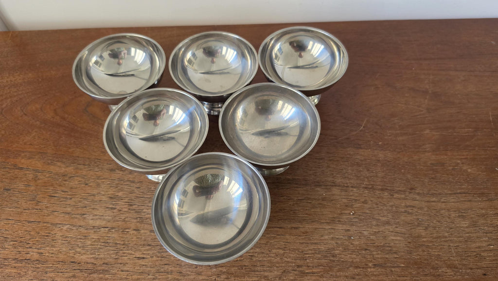 Vintage French Stainless Steel Dessert Coupes | Set of 6 Ice Cream Bowls | Mid Century Modern Tableware | 9x6 cm
