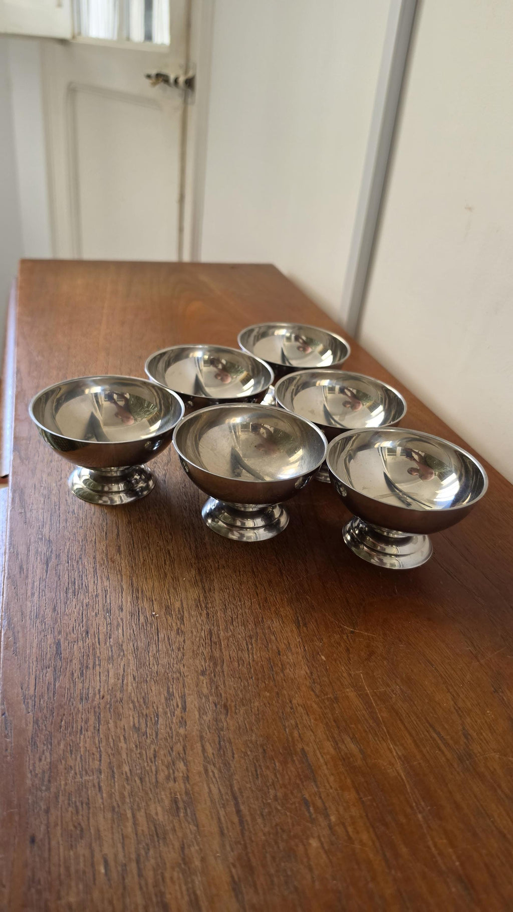 Vintage French Stainless Steel Dessert Coupes | Set of 6 Ice Cream Bowls | Mid Century Modern Tableware | 9x6 cm