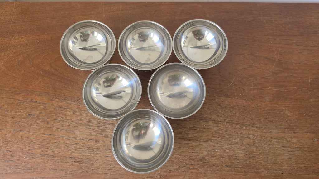 Vintage French Stainless Steel Dessert Coupes | Set of 6 Ice Cream Bowls | Mid Century Modern Tableware | 9x6 cm