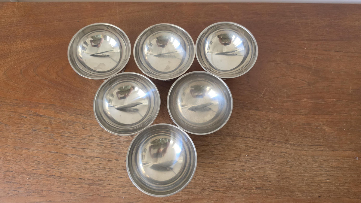 Vintage French Stainless Steel Dessert Coupes | Set of 6 Ice Cream Bowls | Mid Century Modern Tableware | 9x6 cm