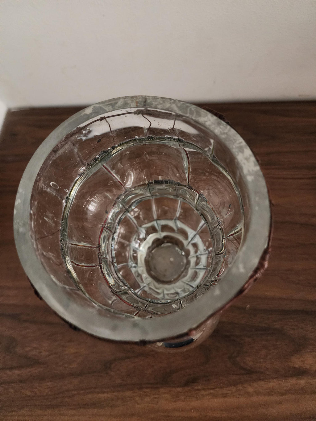 Hand Blown Glass Wire Sculpture, Vintage Clear Glass Vase, Ribbed Bubble Form, Rustic Wrapped Art Object, Decorative Accent Piece