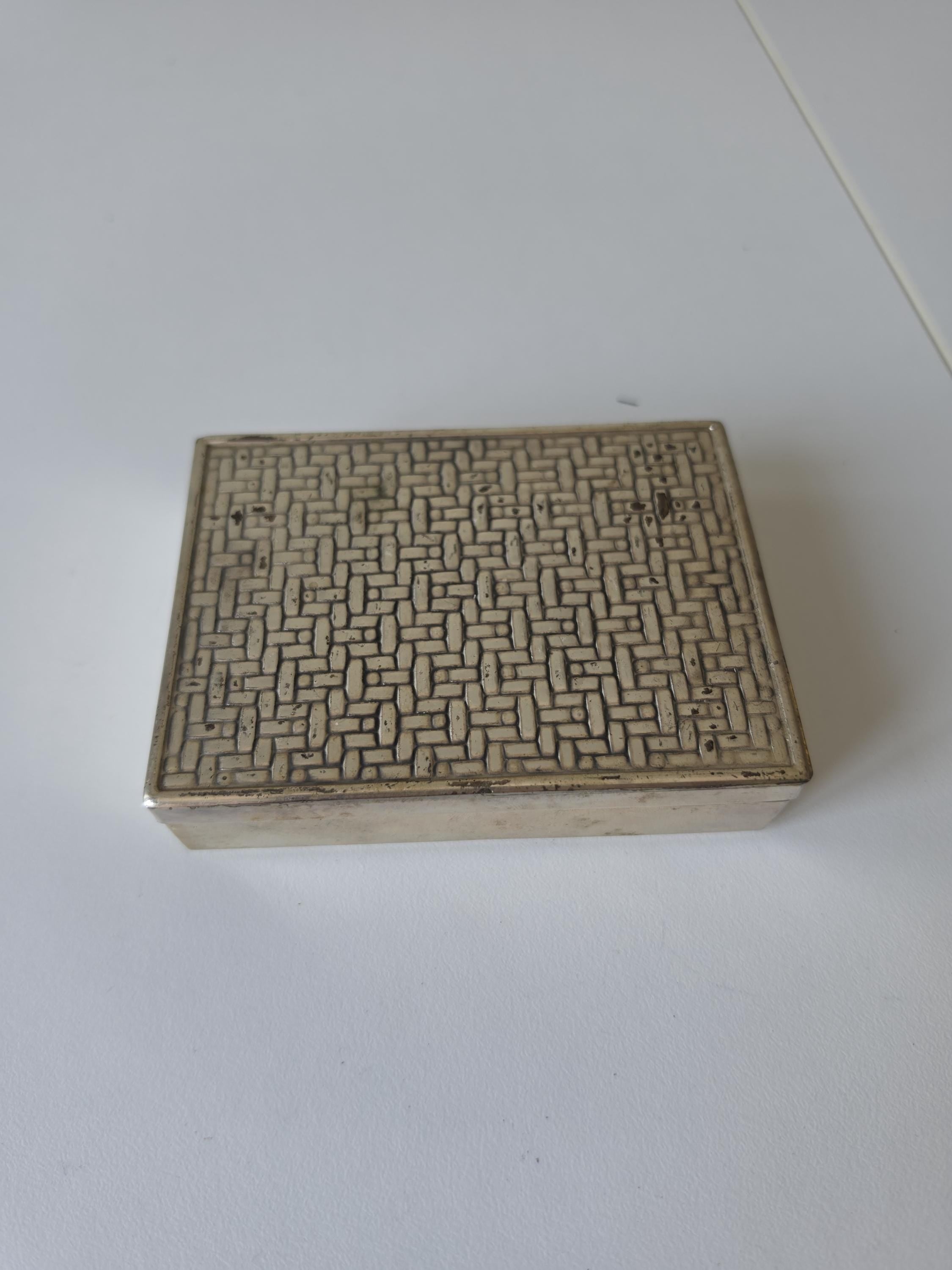 Vintage Wooden Inlay Cigarette Case, Mid Century Trinket Box, Silver Tone Vanity Box, Gentleman’s Desk Decor