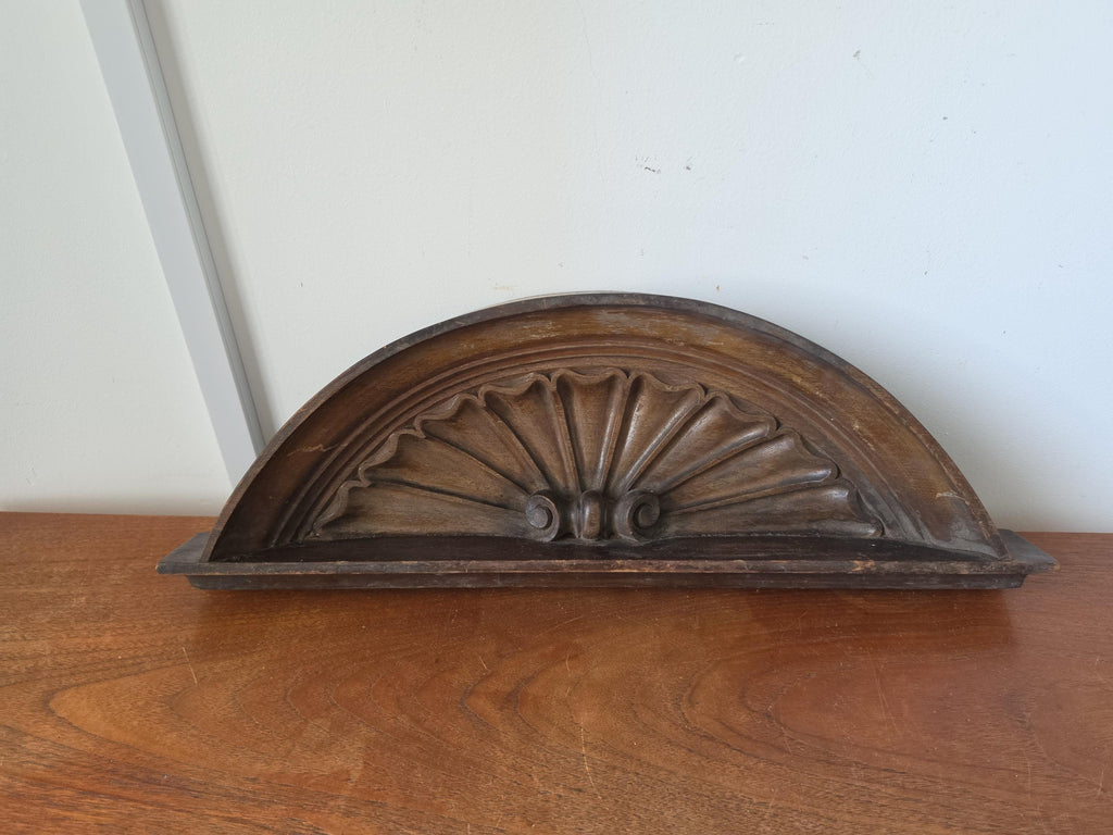 Antique Architectural Pediment Carved Wood Salvage Fan Motif Wall Decor Victorian Classical Pediment Overdoor Ornament