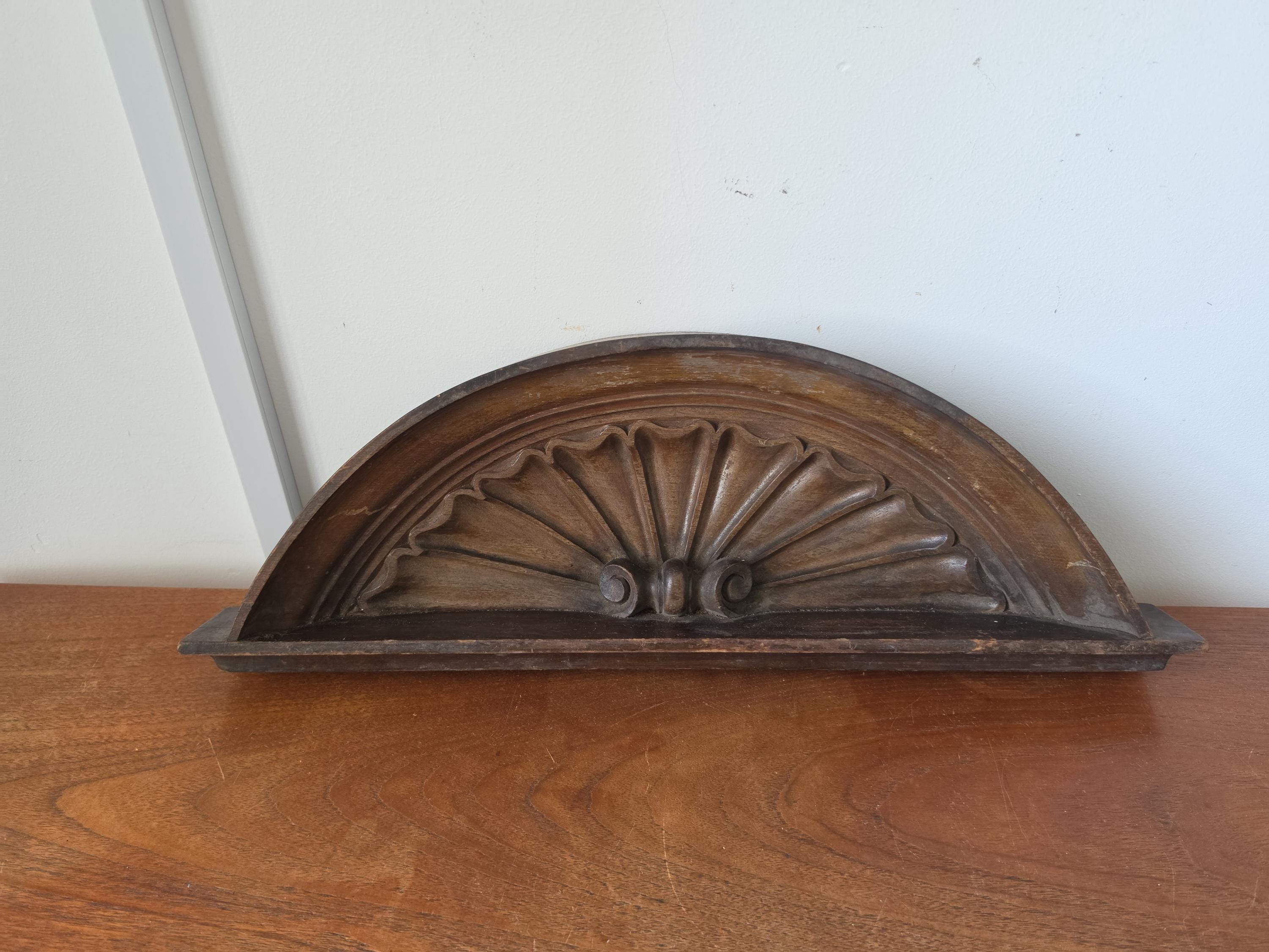 Antique Architectural Pediment Carved Wood Salvage Fan Motif Wall Decor Victorian Classical Pediment Overdoor Ornament