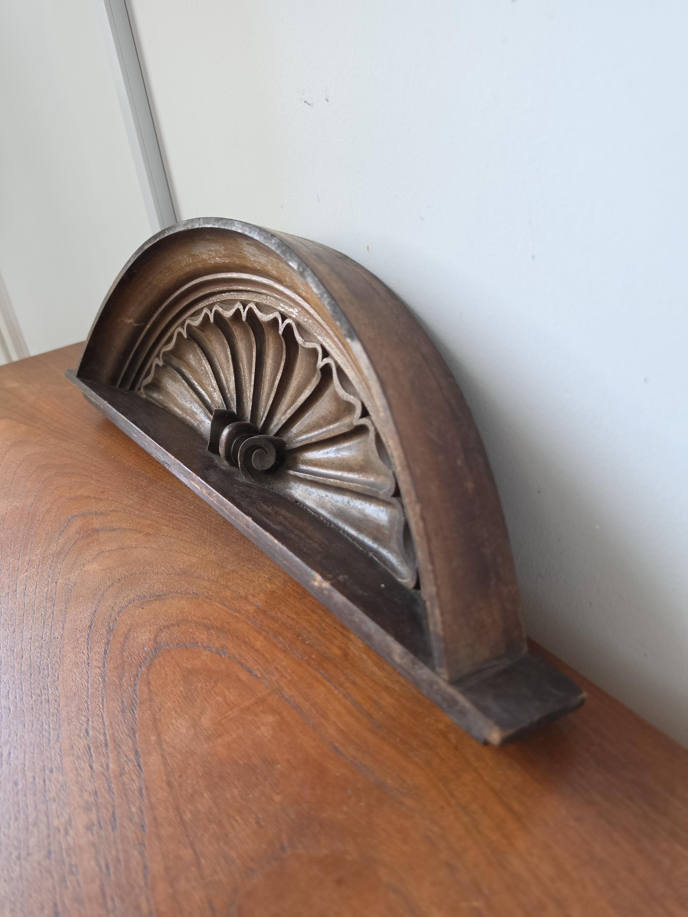 Antique Architectural Pediment Carved Wood Salvage Fan Motif Wall Decor Victorian Classical Pediment Overdoor Ornament