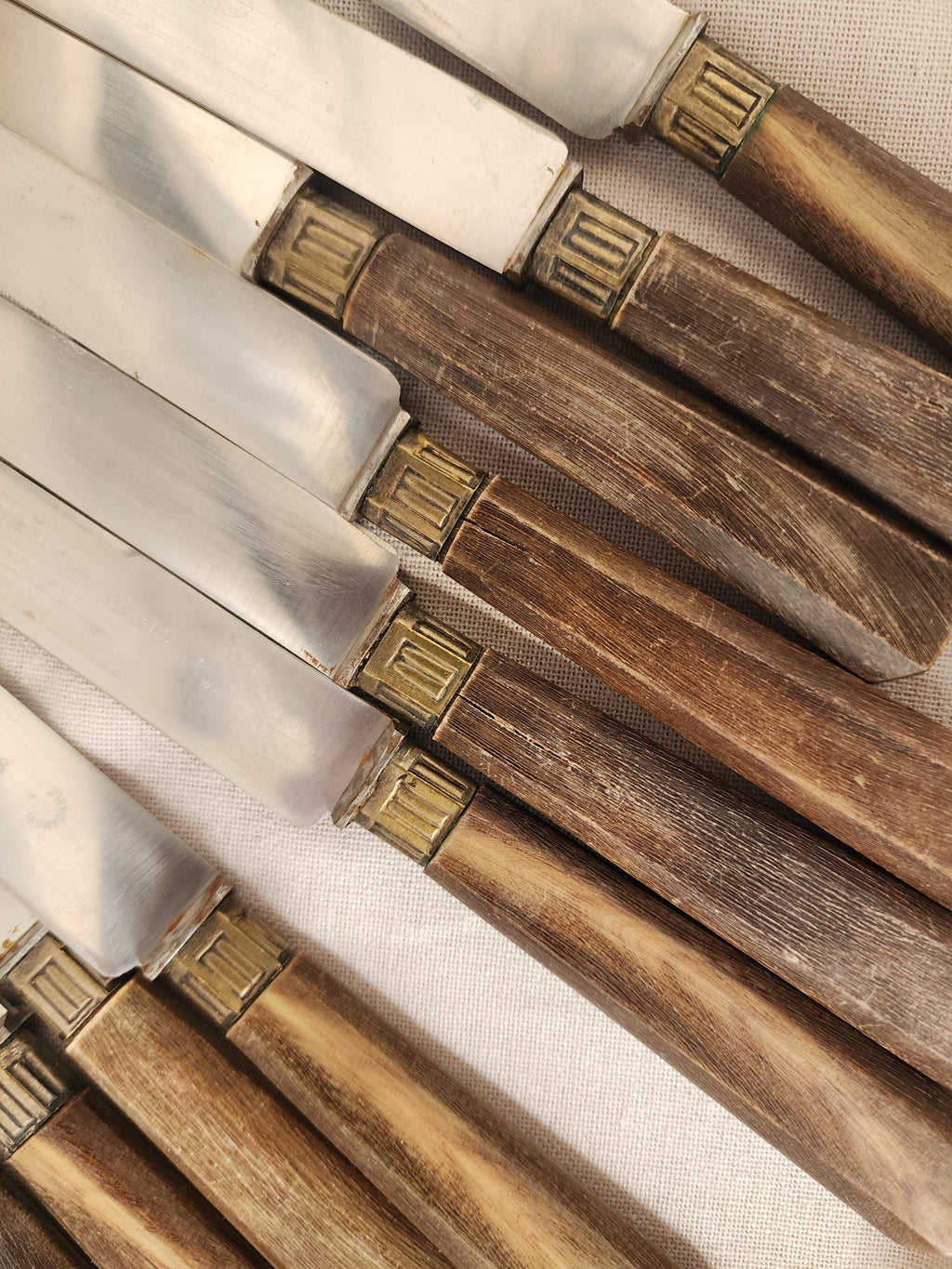 Set of 10 Horn Handle Paris Stainless Steel Knives, Vintage French Cutlery, Rustic Tableware, Midcentury Dining Flatware Set