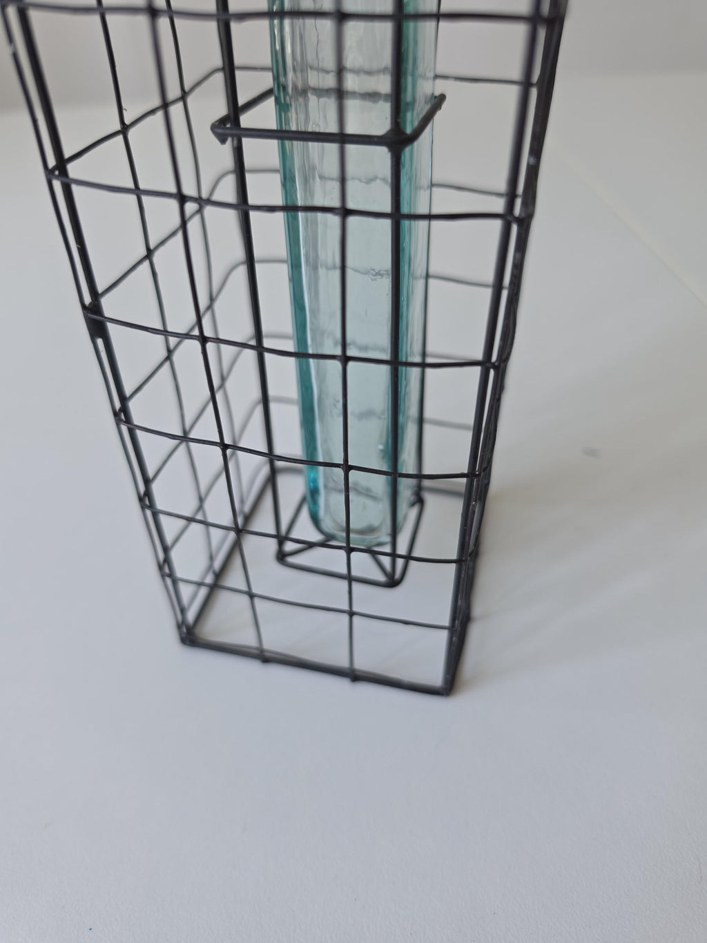 Vintage Industrial Wire Vase Black Metal Grid Vase Glass Test Tube Vase Minimalist Brutalist Floral Display Modern Decor