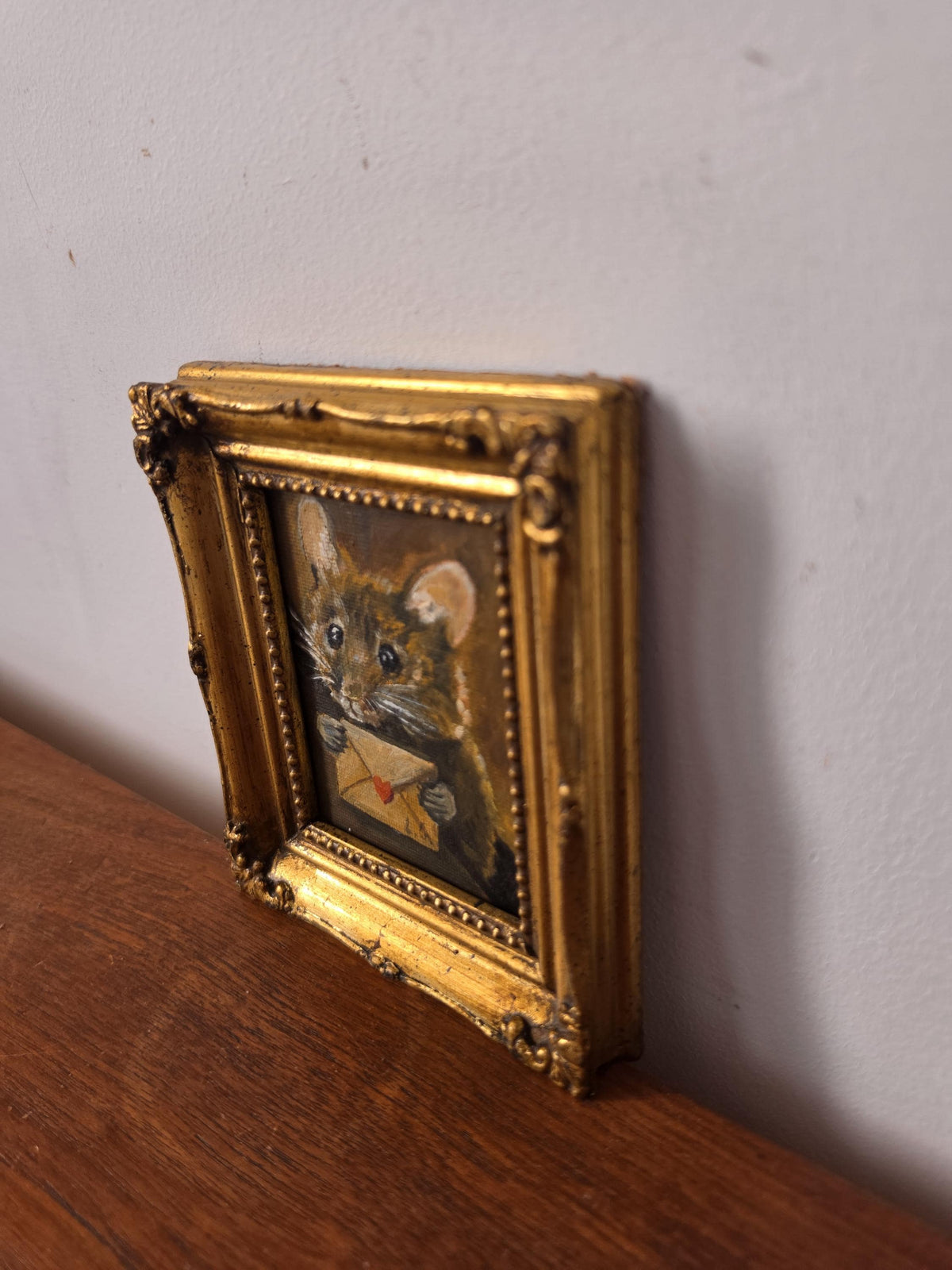 Original Miniature Mouse Oil Painting Framed Animal Portrait Tiny Artwork Whimsical Wall Art Cottagecore Collectible Decor Gift