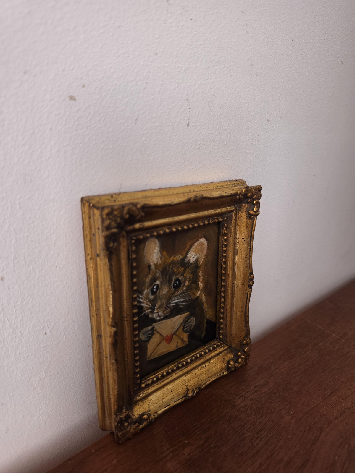 Original Miniature Mouse Oil Painting Framed Animal Portrait Tiny Artwork Whimsical Wall Art Cottagecore Collectible Decor Gift