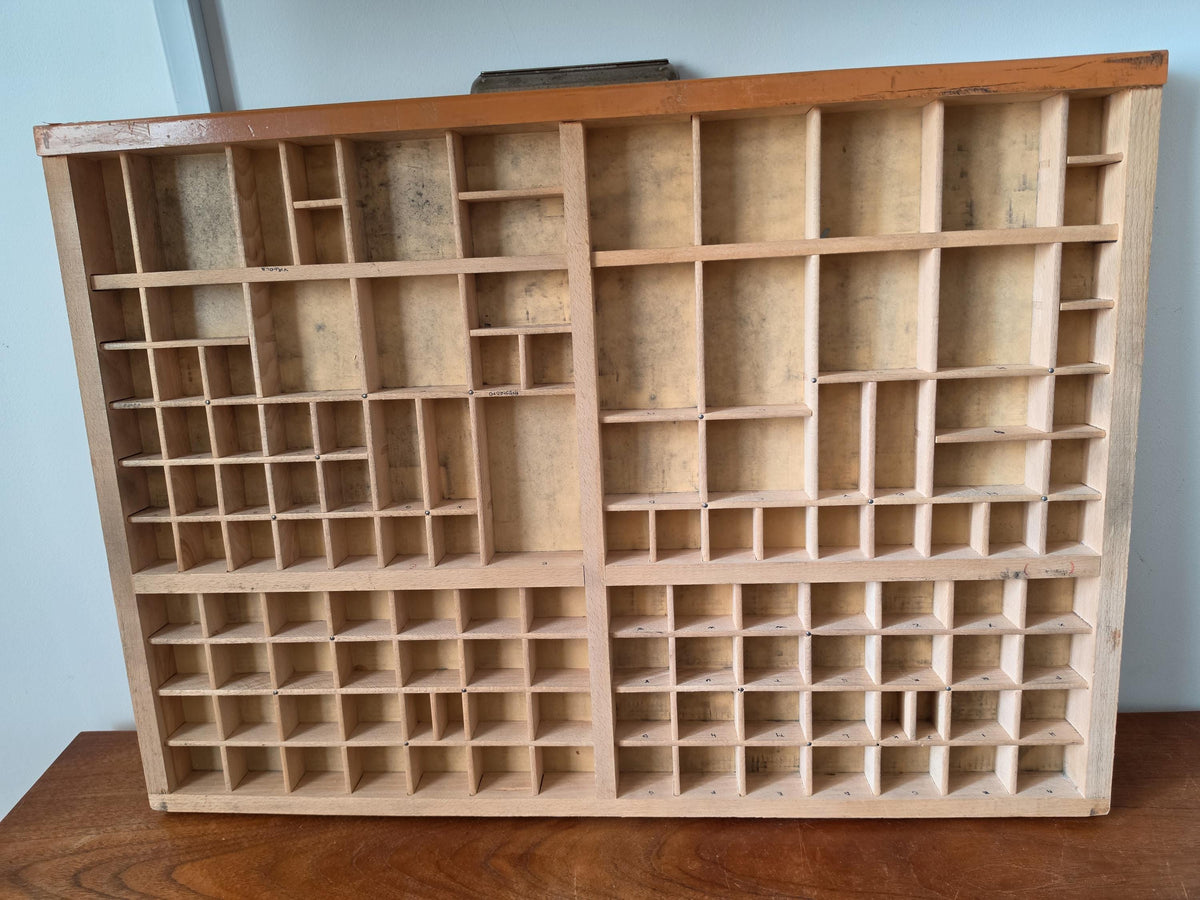 Antique Wooden Printer’s Tray | Vintage Letterpress Drawer | Rustic Wall Display | Curio Shelf |