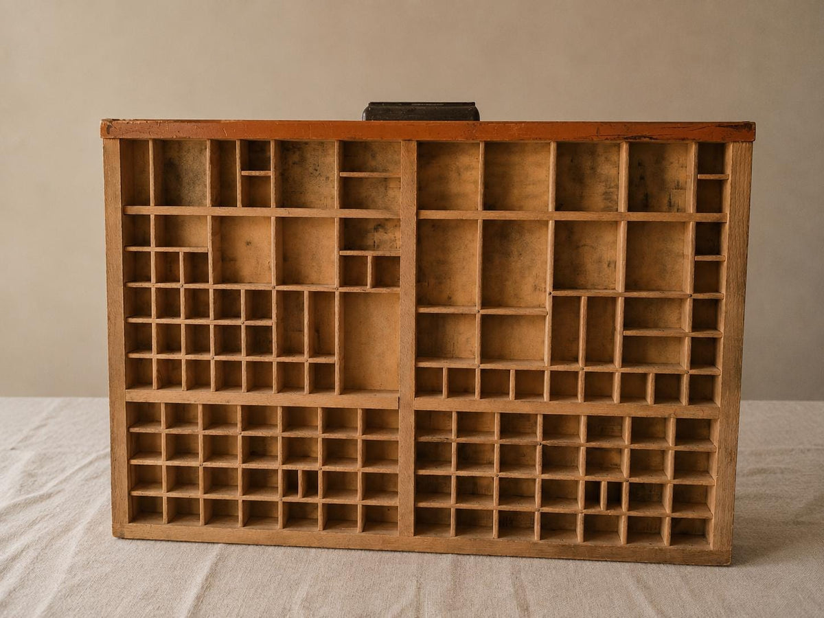 Antique Wooden Printer’s Tray | Vintage Letterpress Drawer | Rustic Wall Display | Curio Shelf |