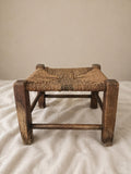 Rustic Woven Stool, Vintage Wood Footstool, Small Farmhouse Stool, Natural Wicker Seat, Country Cottage Decor