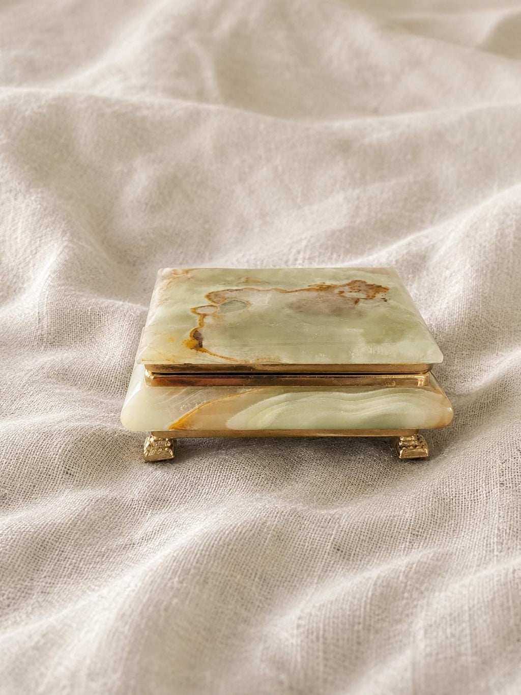 Vintage Green Onyx Stone Box, Mid Century Onyx Jewelry Box, Polished Marble Trinket Box, Natural Stone Decor, 1970s Desk or Vanity Box
