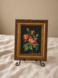 Vintage Spanish Needlepoint Floral Art in Ornate Gilt Frame 1984 Hand Stitched Roses Textile Wall Decor Embroidery Picture