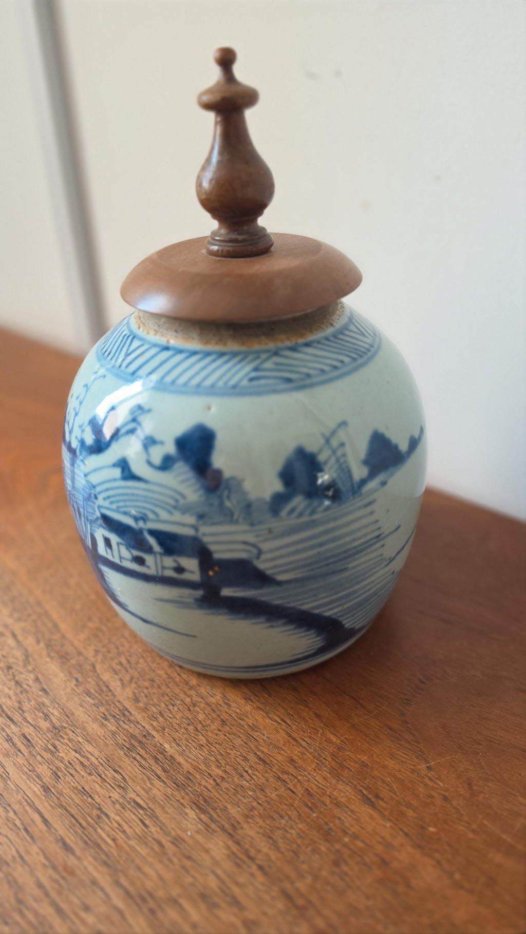 19th Century Qing Dynasty Ginger Jar Blue & White Chinese Porcelain Antique Tea Caddy Covered Jar Chinoiserie Decor
