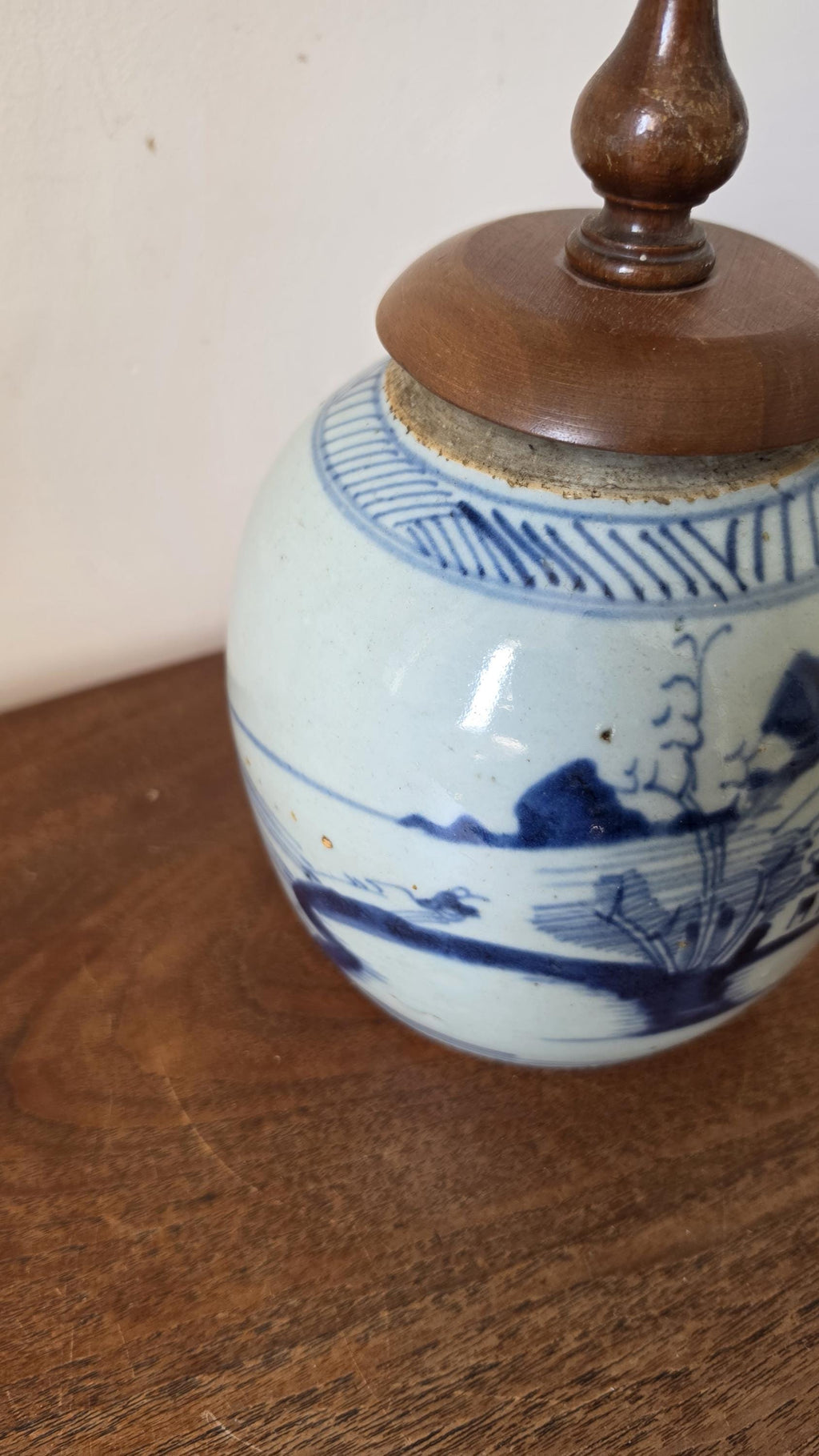 19th Century Qing Dynasty Ginger Jar Blue & White Chinese Porcelain Antique Tea Caddy Covered Jar Chinoiserie Decor