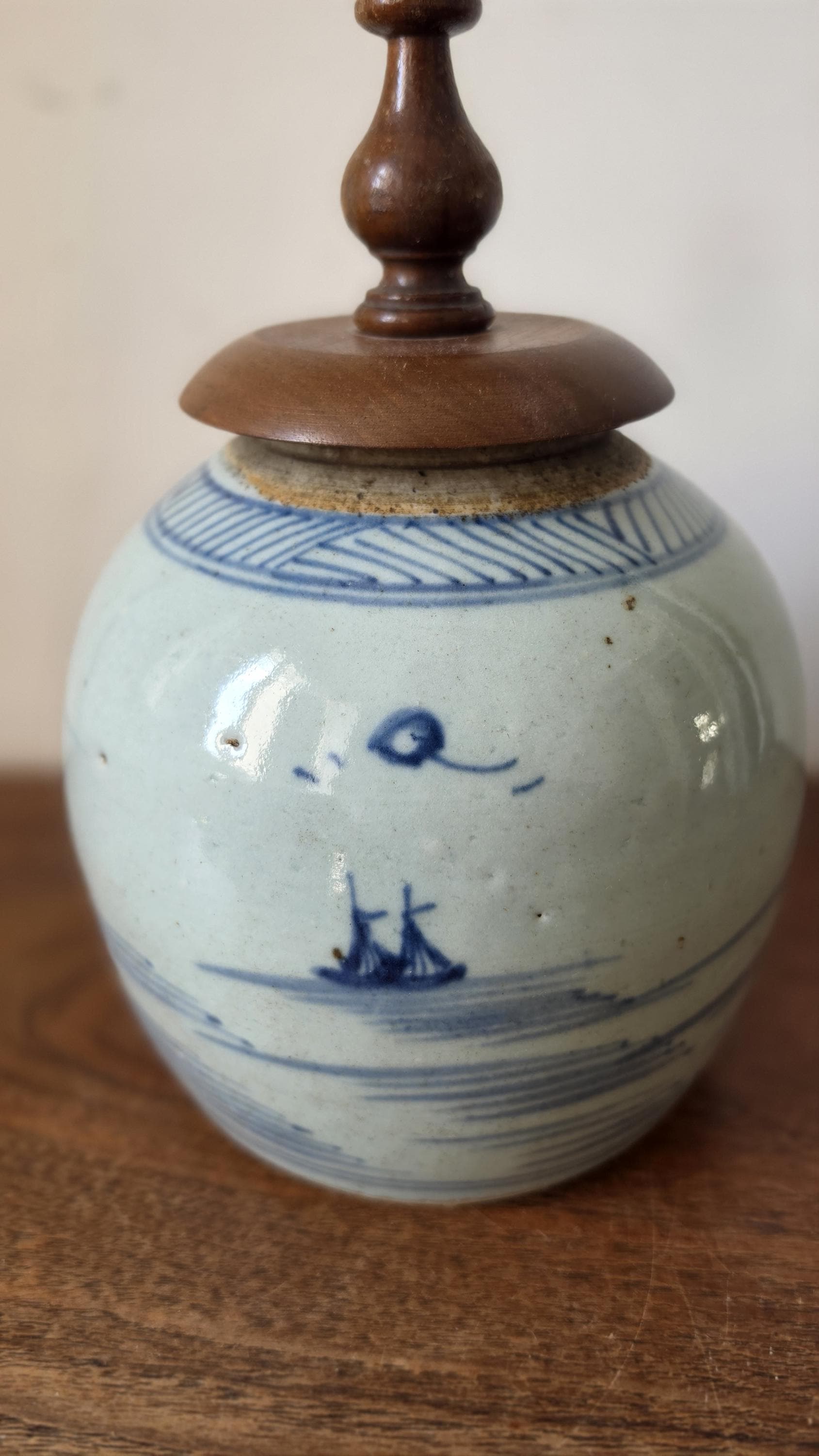19th Century Qing Dynasty Ginger Jar Blue & White Chinese Porcelain Antique Tea Caddy Covered Jar Chinoiserie Decor