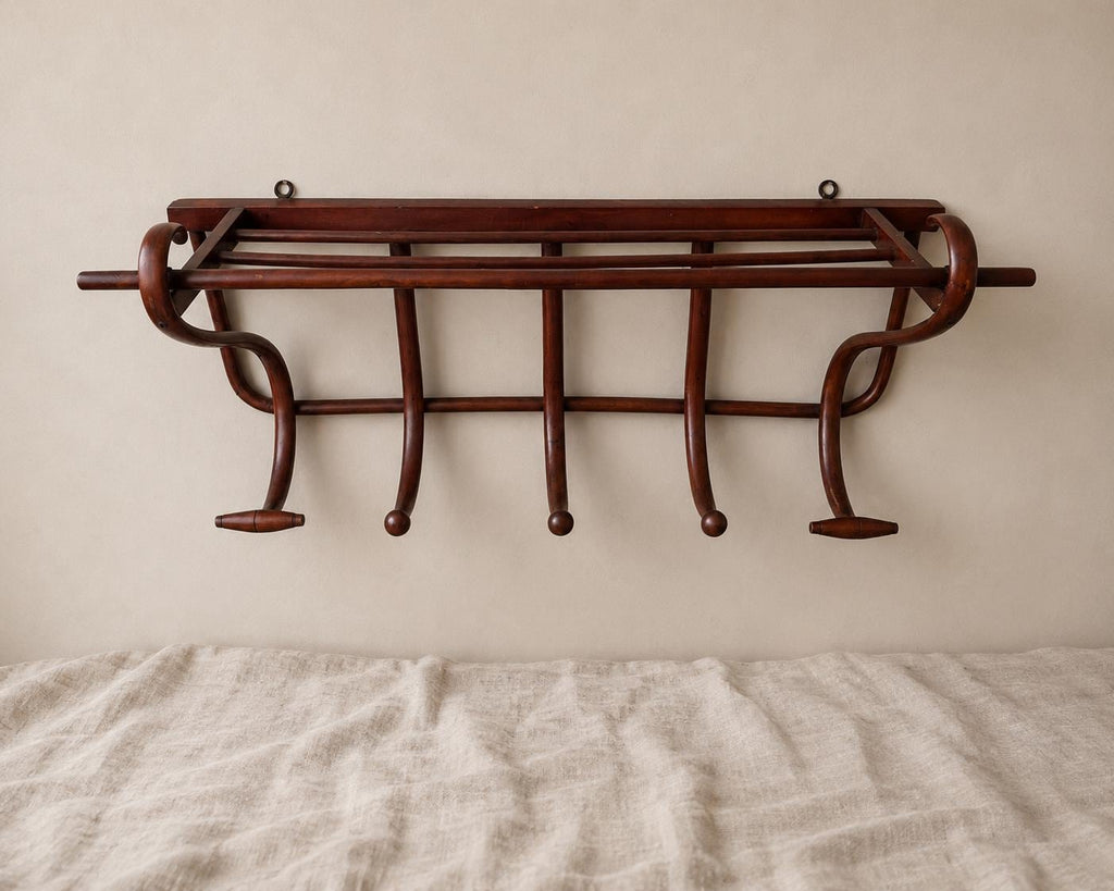 Vintage Bentwood Wall Coat Rack Thonet Style Hat Rack Entryway Shelf Hall Tree Coat Hooks Vienna Secession Mudroom Storage