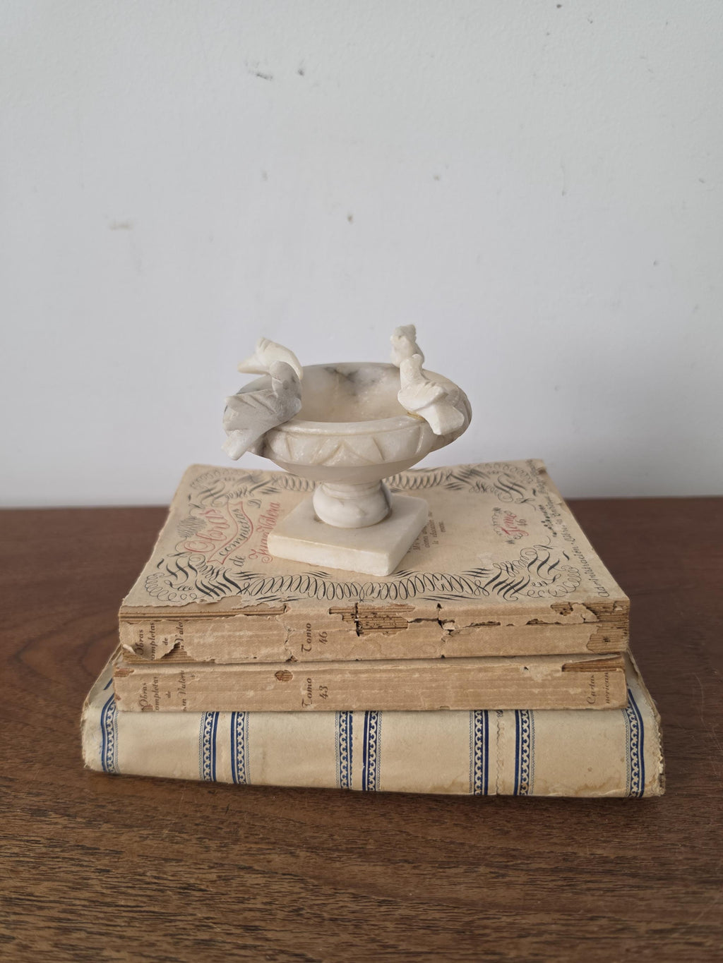Vintage Italian Alabaster Bird Bath Trinket Dish Hand Carved Marble Birds Soap Dish Ring Holder Made in Italy