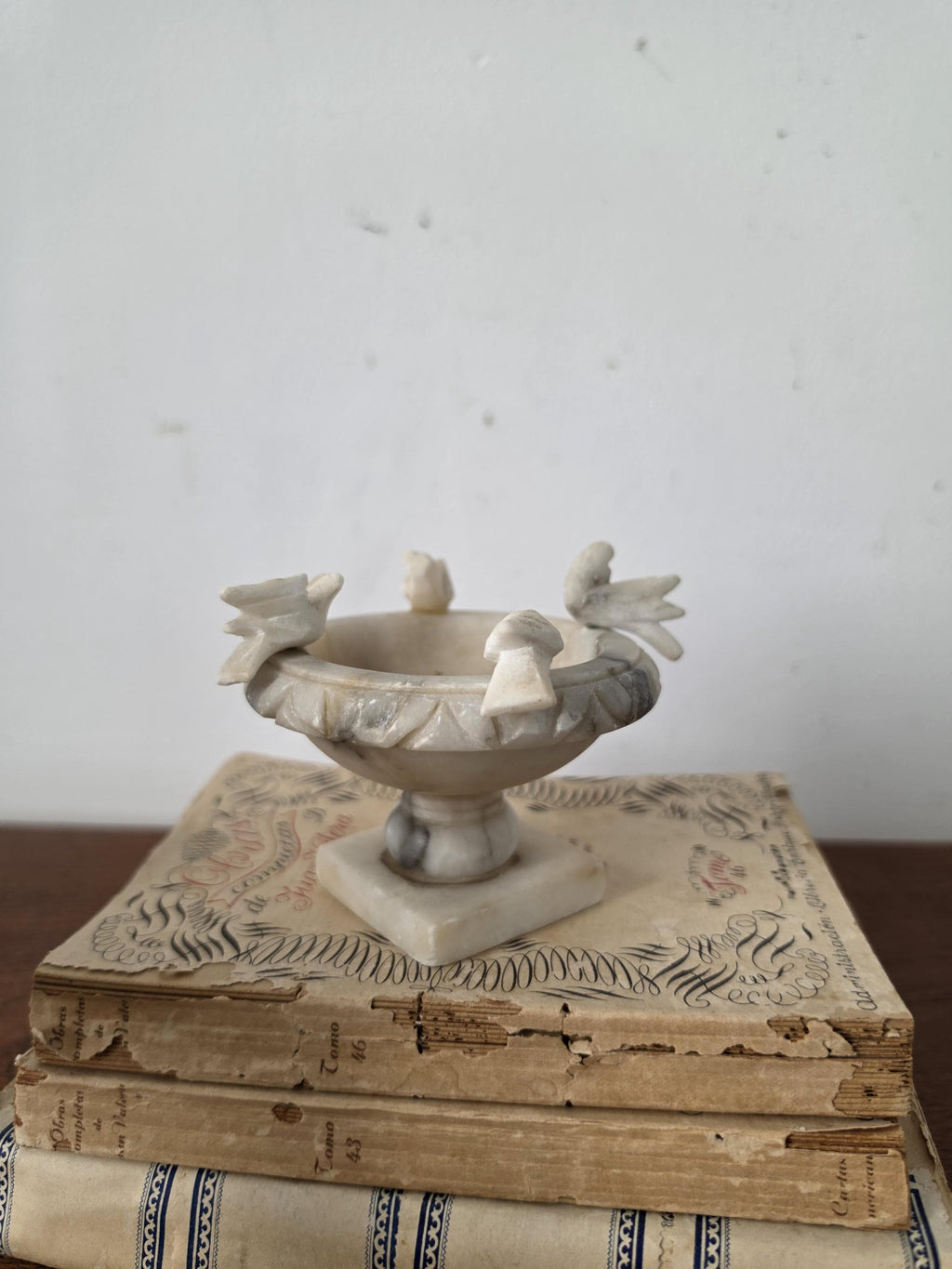 Vintage Italian Alabaster Bird Bath Trinket Dish Hand Carved Marble Birds Soap Dish Ring Holder Made in Italy