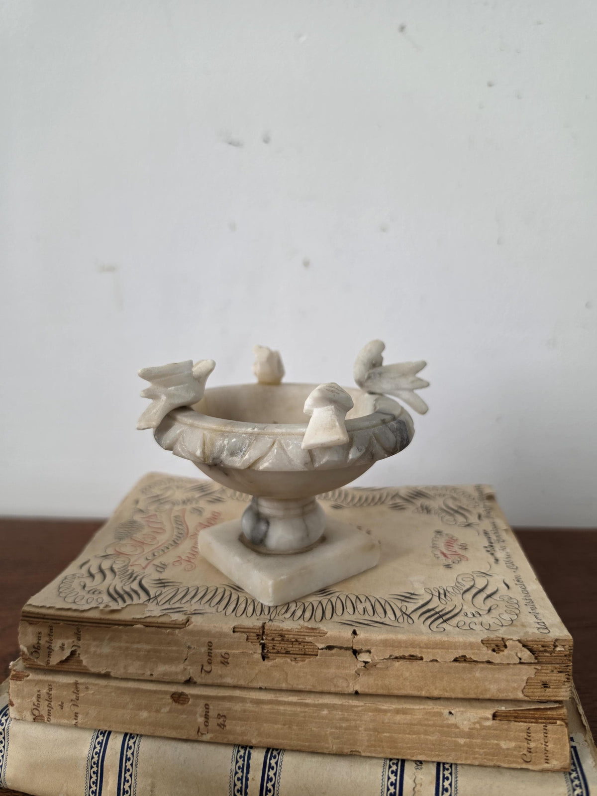 Vintage Italian Alabaster Bird Bath Trinket Dish Hand Carved Marble Birds Soap Dish Ring Holder Made in Italy