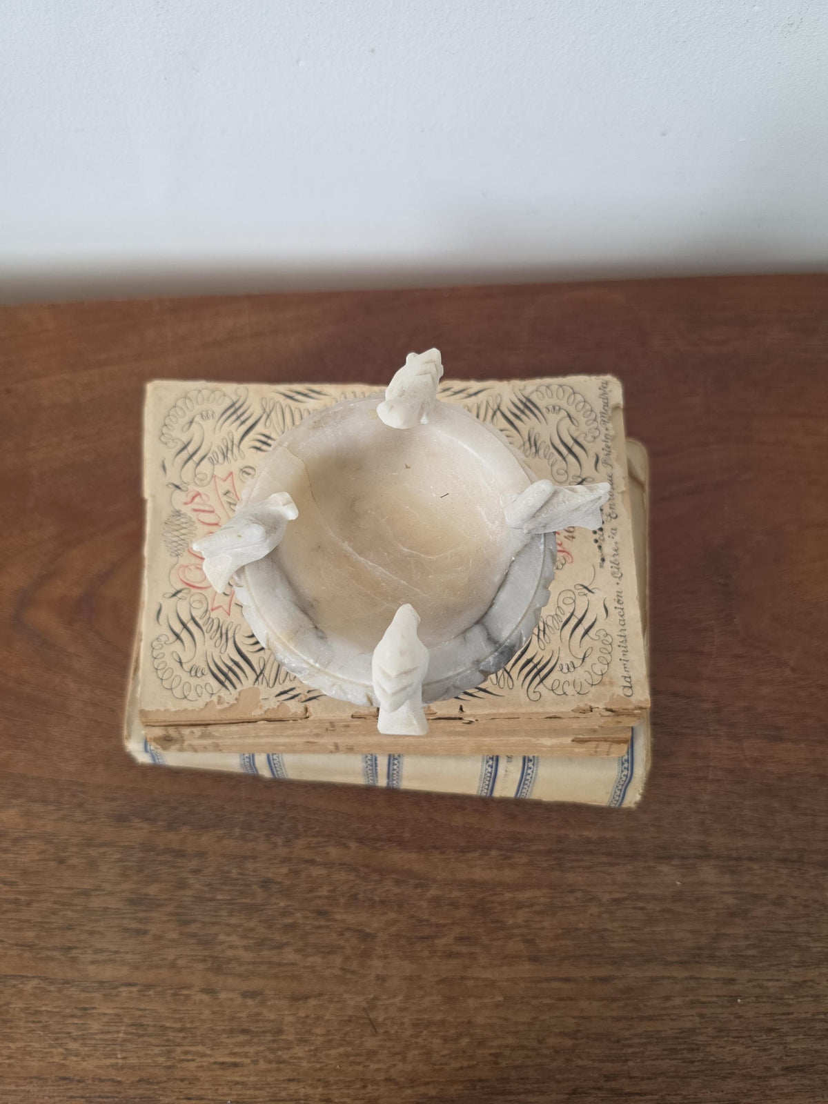 Vintage Italian Alabaster Bird Bath Trinket Dish Hand Carved Marble Birds Soap Dish Ring Holder Made in Italy